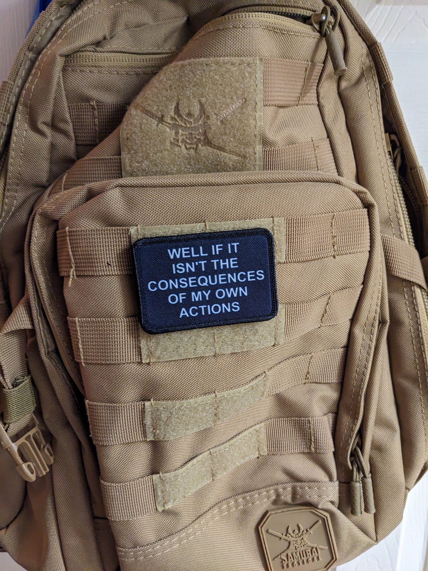 Well if it isn't the consequences of my own actions meme 2"x3" morale patch with hook and loop backing