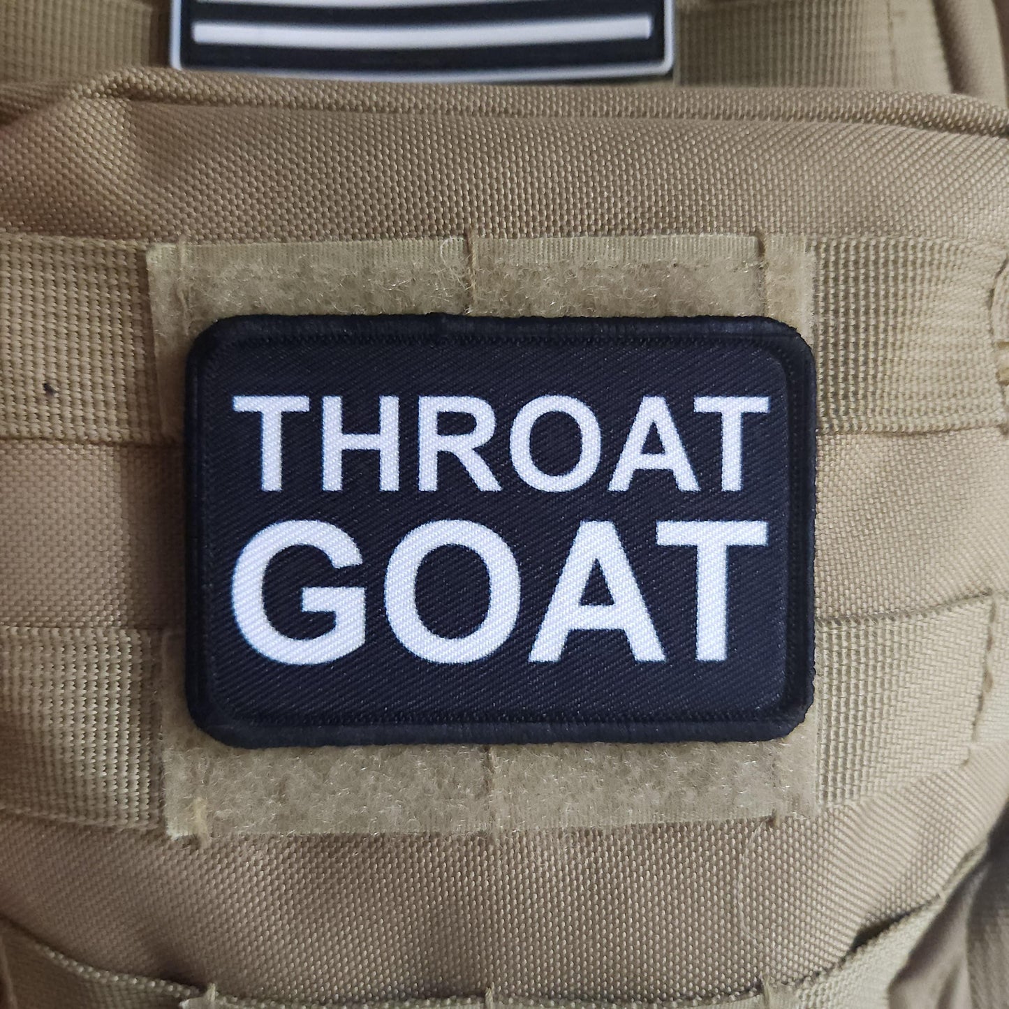 Throat goat joke meme  2"x3" removable morale patch with hook and loop backing