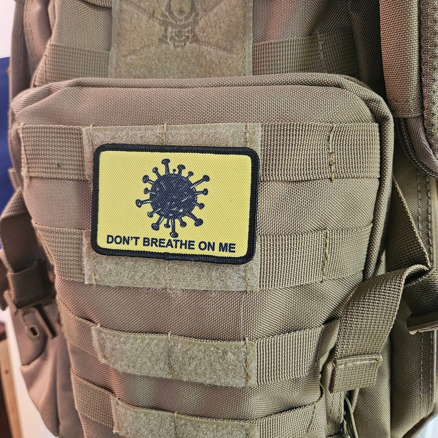 Don't breathe on me Gadsden flag meme  2"x3" removable morale patch with hook and loop backing