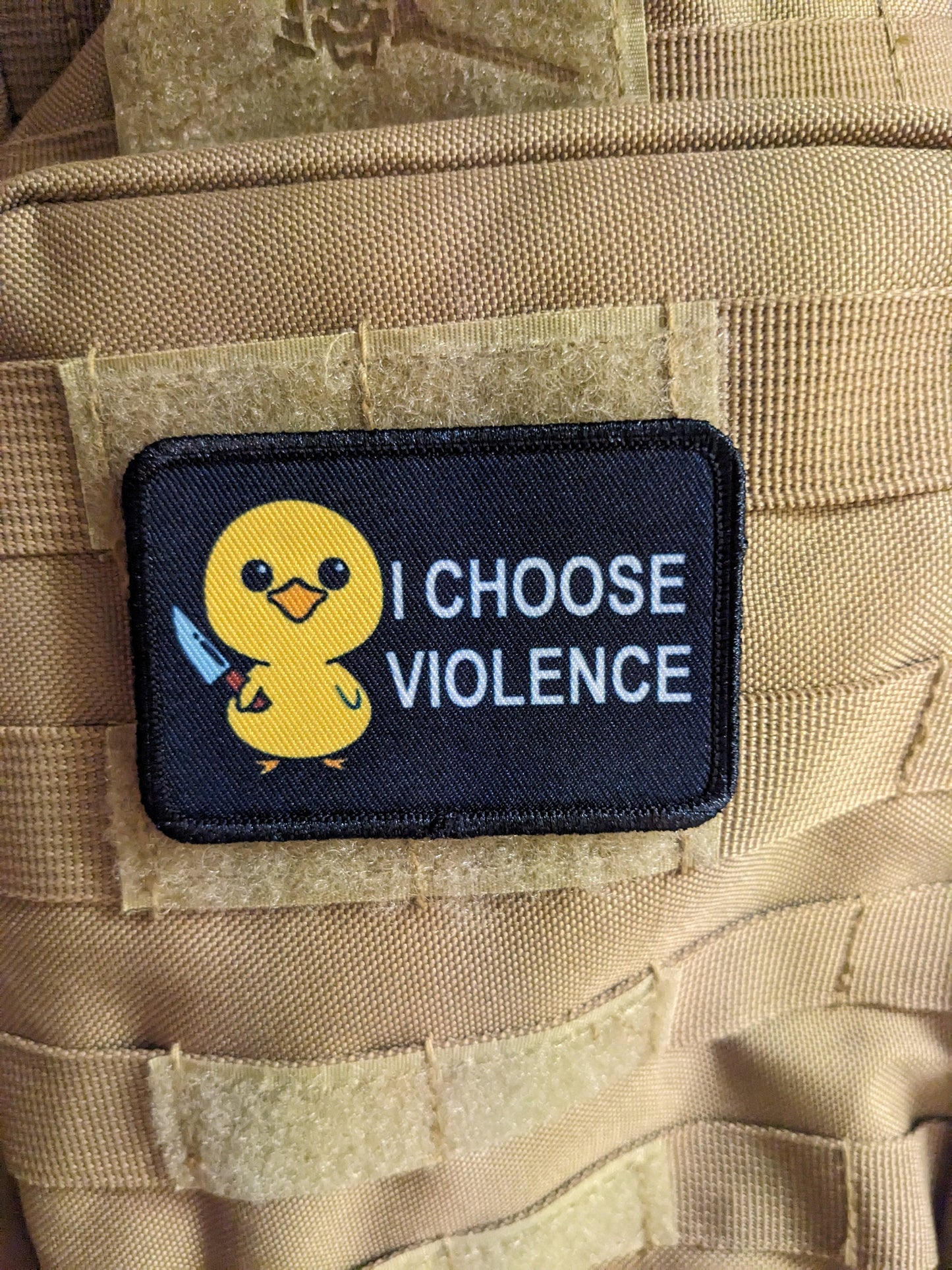 Cute I choose violence duckling meme 2"x3" morale patch with hook and loop backing
