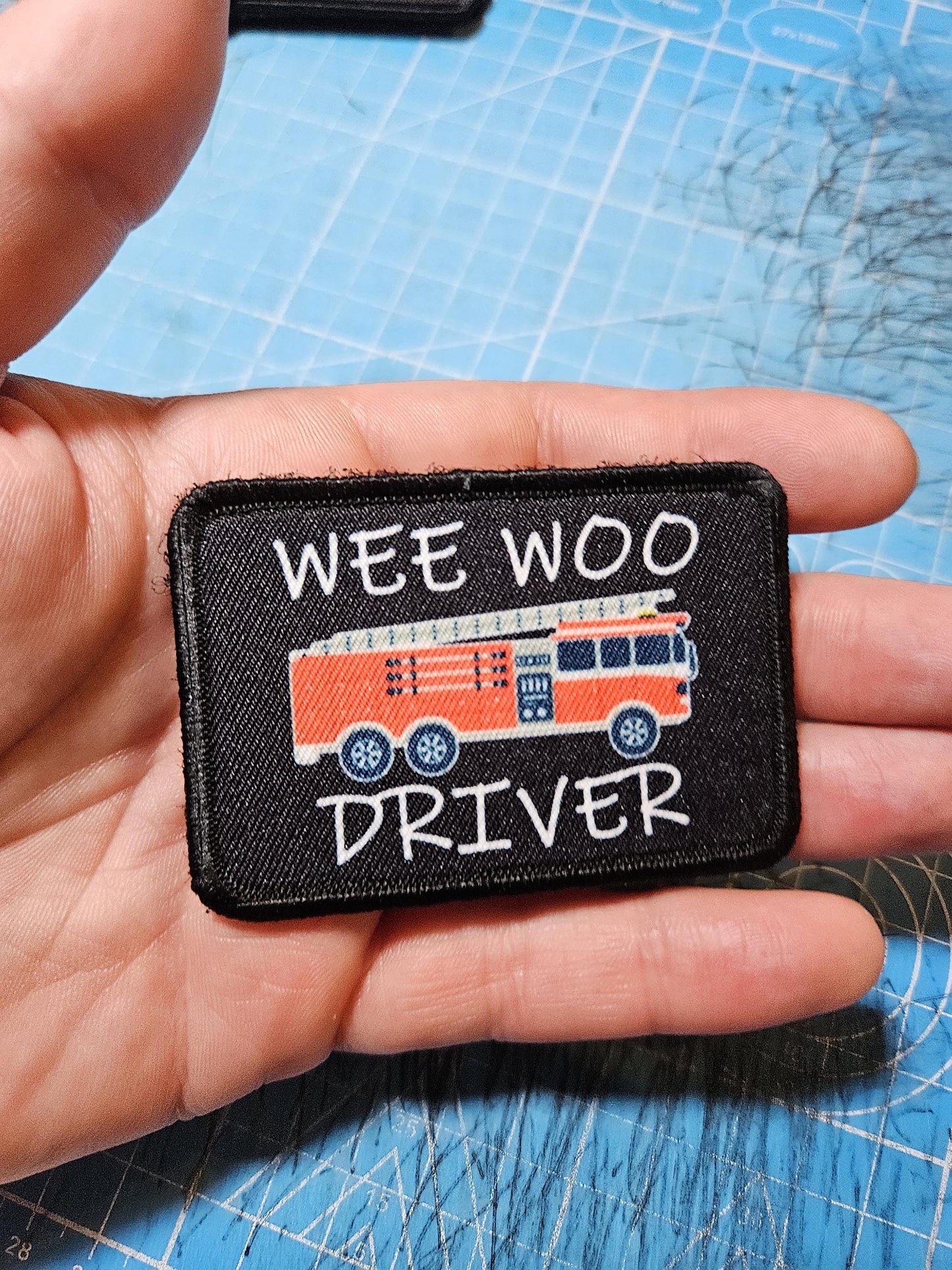 Wee woo driver fire engine firefighter EMT driver funny 2"x3" removable morale patch with hook and loop backing