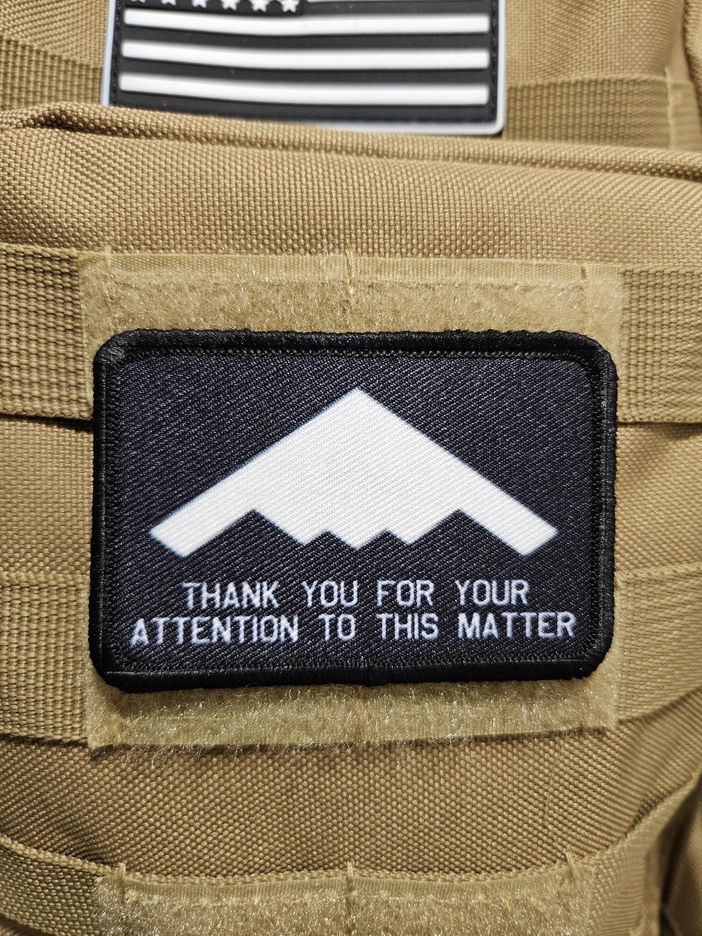 B2 bomber thank you for your attention to this matter meme  2"x3" removable morale patch with hook and loop backing