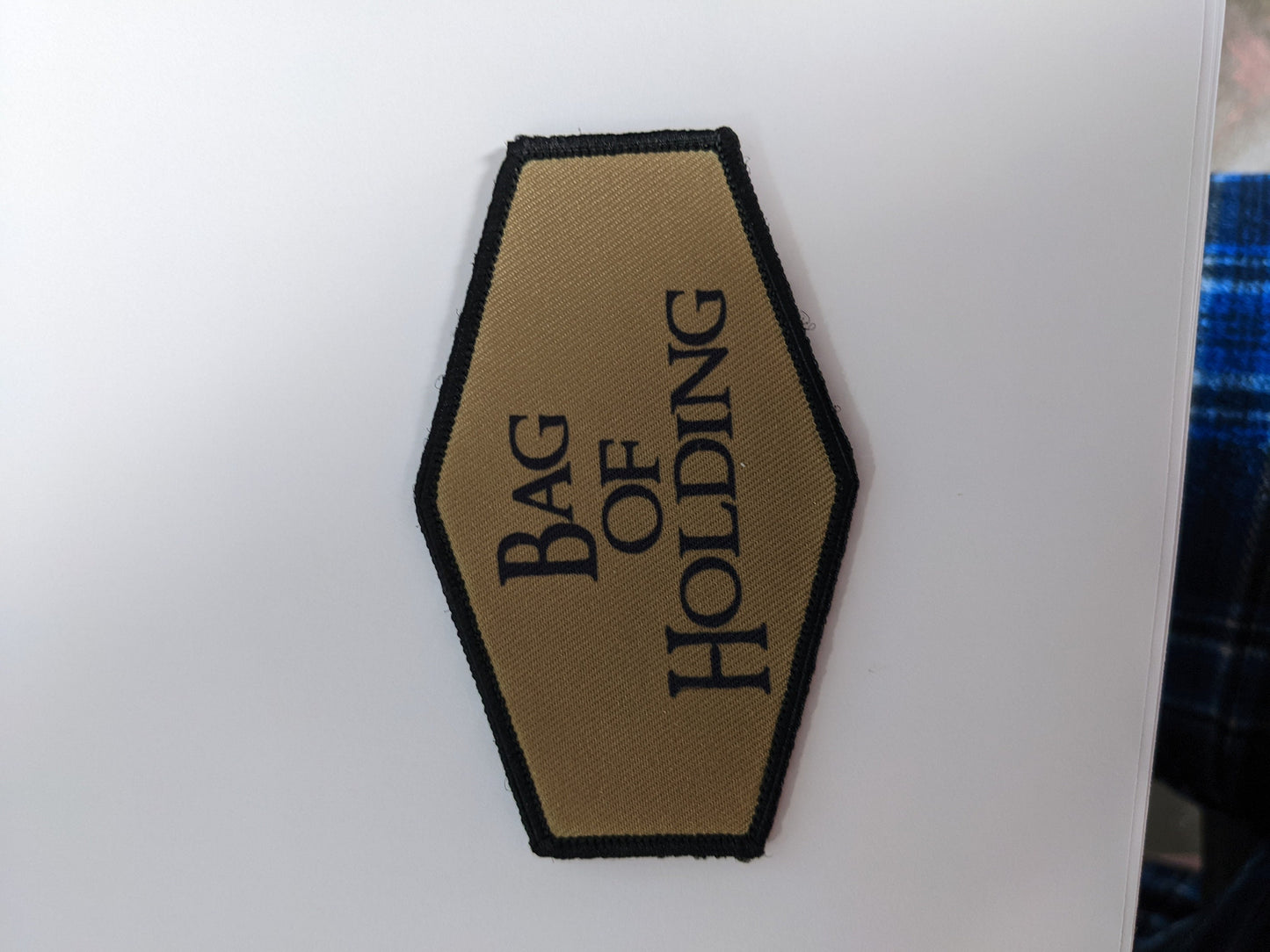 bag of holding dnd dungeons and dragon meme 4"x2.5" hexagon morale patch with hook and loop backing