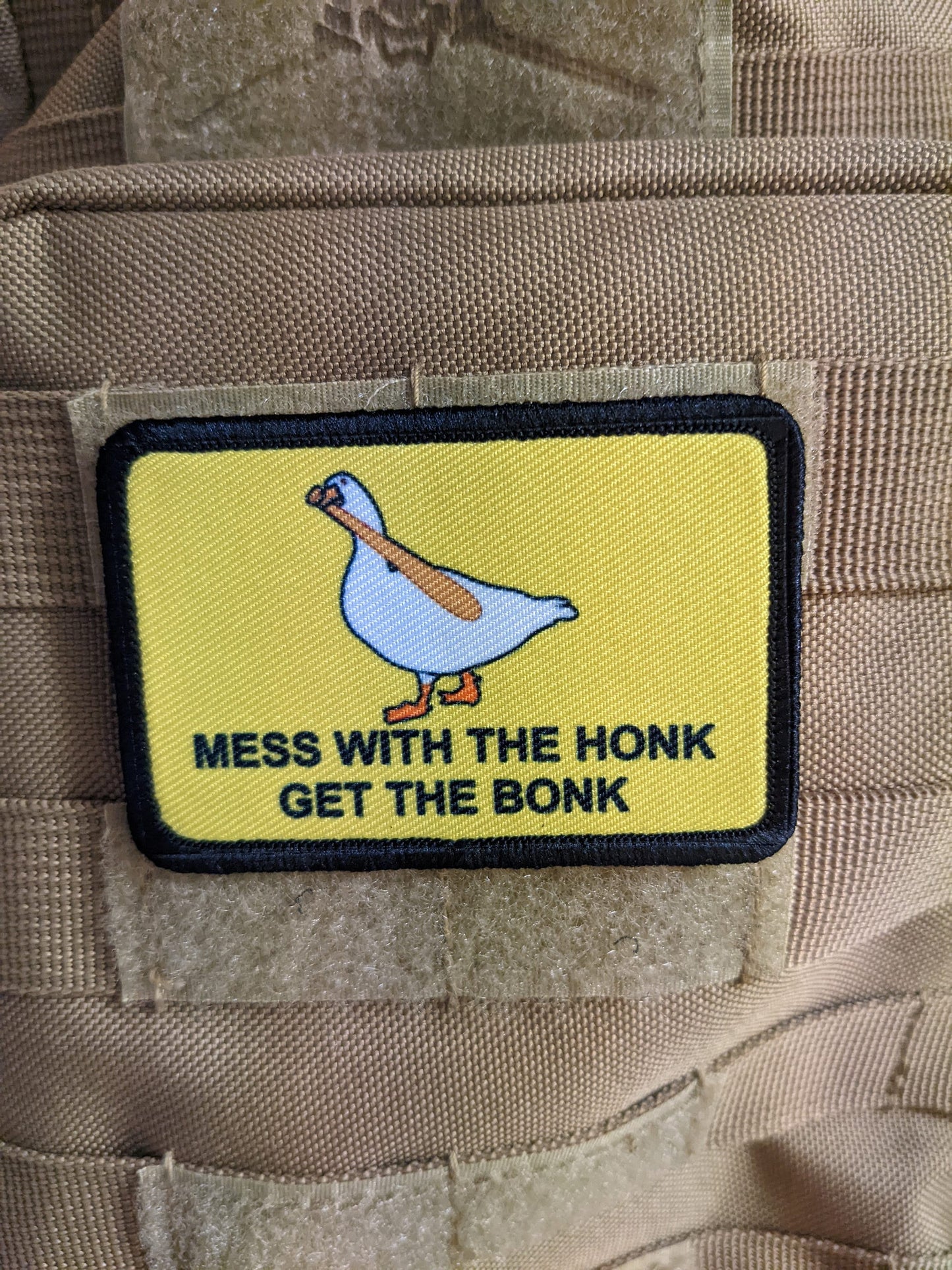 Mess with the honk get the bonk Gadsden flag goose meme 2"x3" removable morale patch with hook and loop backing