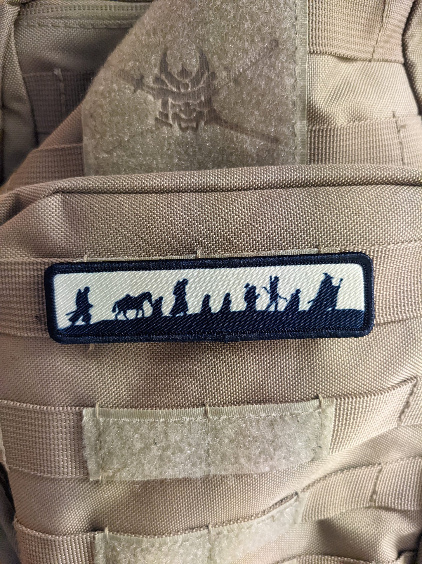 LOTR fellowship silhouette tan 1"x4" removable morale patch with hook and loop backing good for back of operator hats
