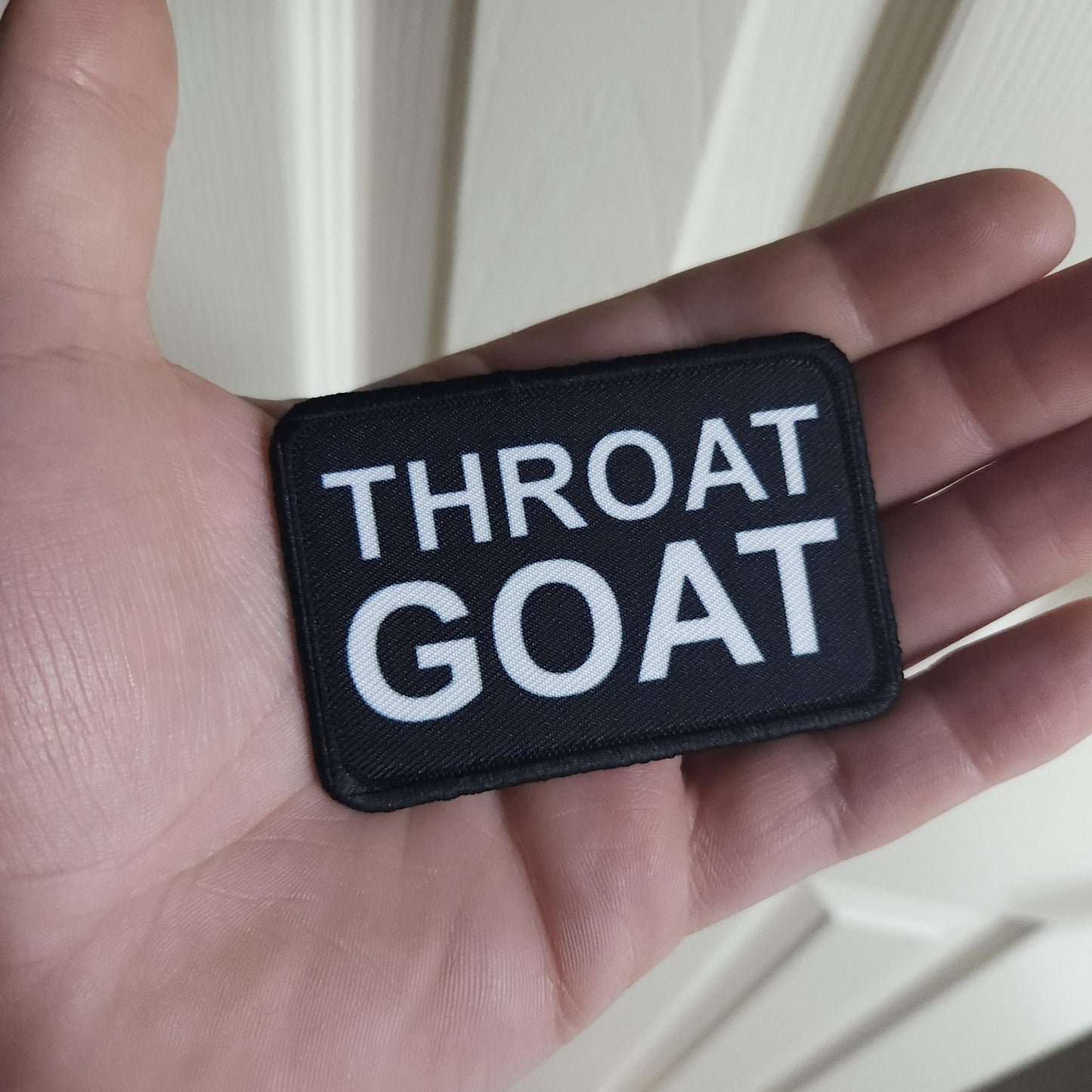 Throat goat joke meme  2"x3" removable morale patch with hook and loop backing