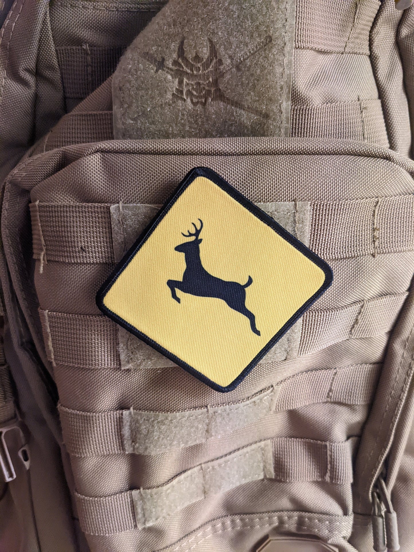 Deer crossing hunting patch  3"x3" square removable morale patch with hook and loop backing