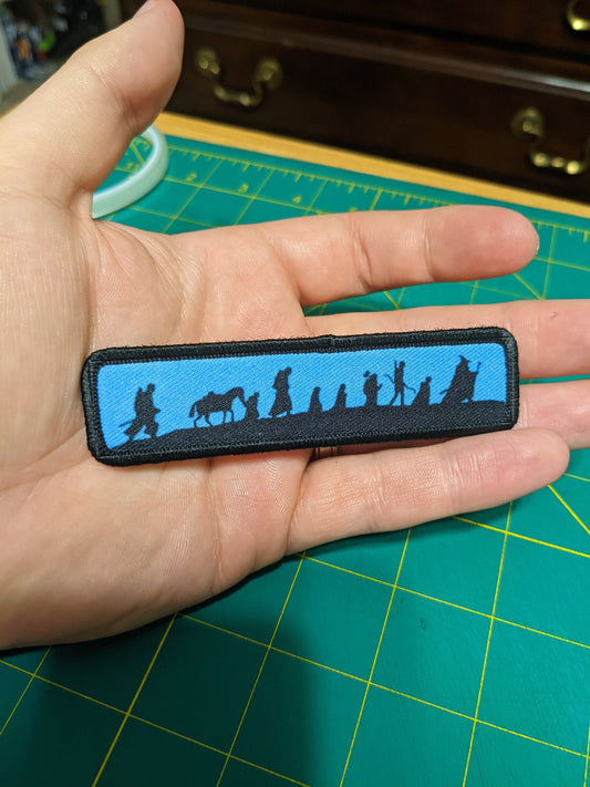LOTR fellowship silhouette blue 1"x4" removable morale patch with hook and loop backing good for back of operator hats