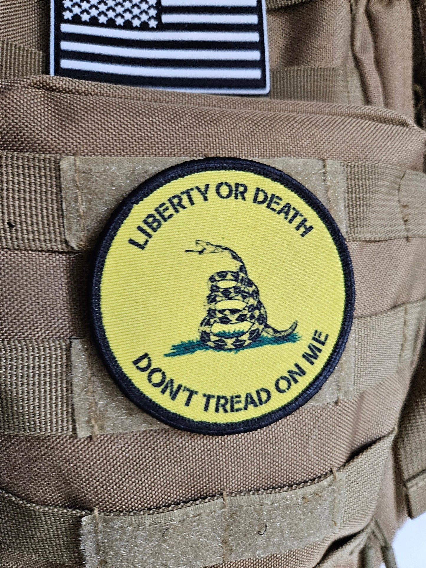 Don't tread on me Gadsden flag yellow 3" circle removable morale patch with hook and loop backing