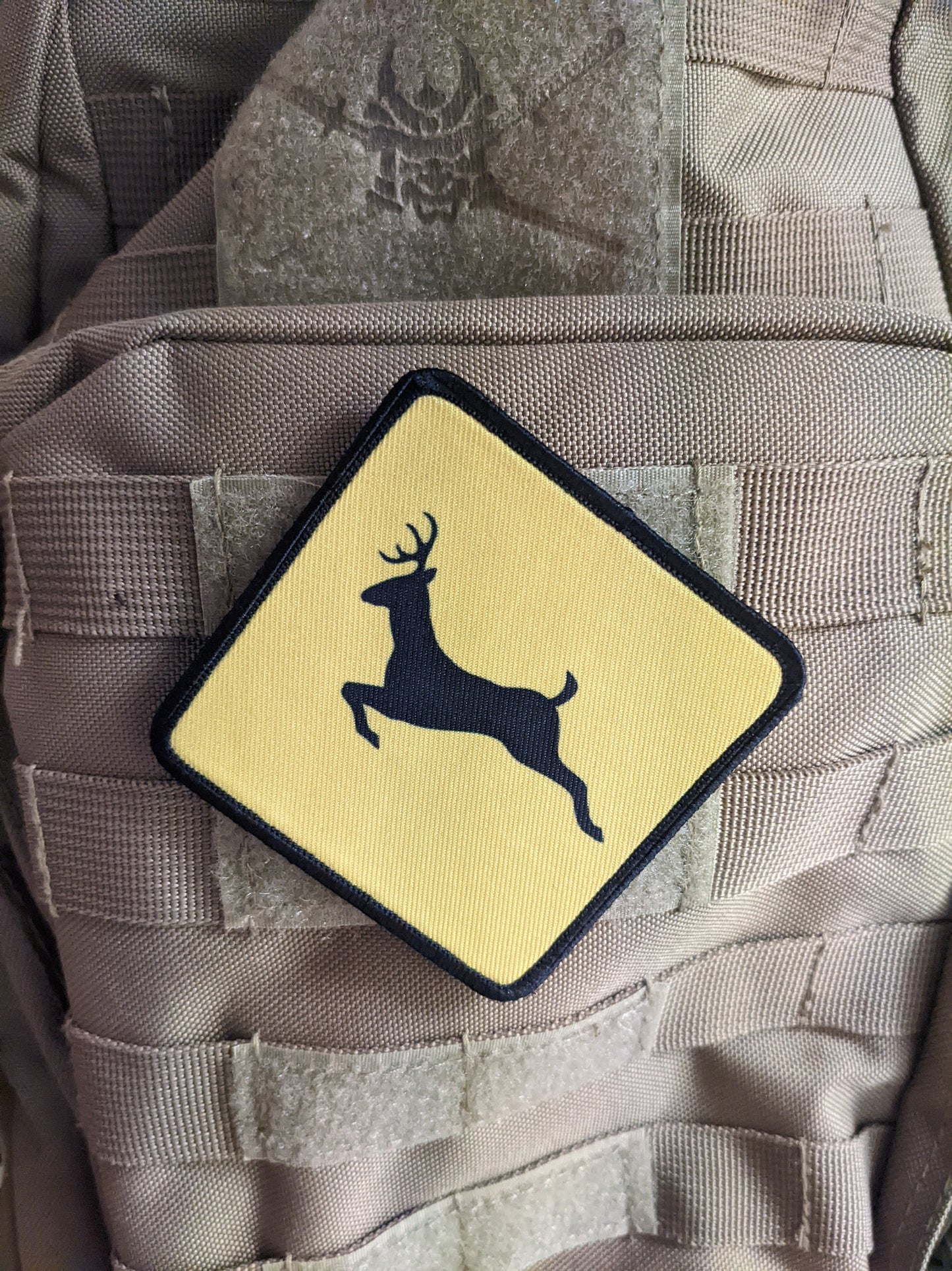 Deer crossing hunting patch  3"x3" square removable morale patch with hook and loop backing