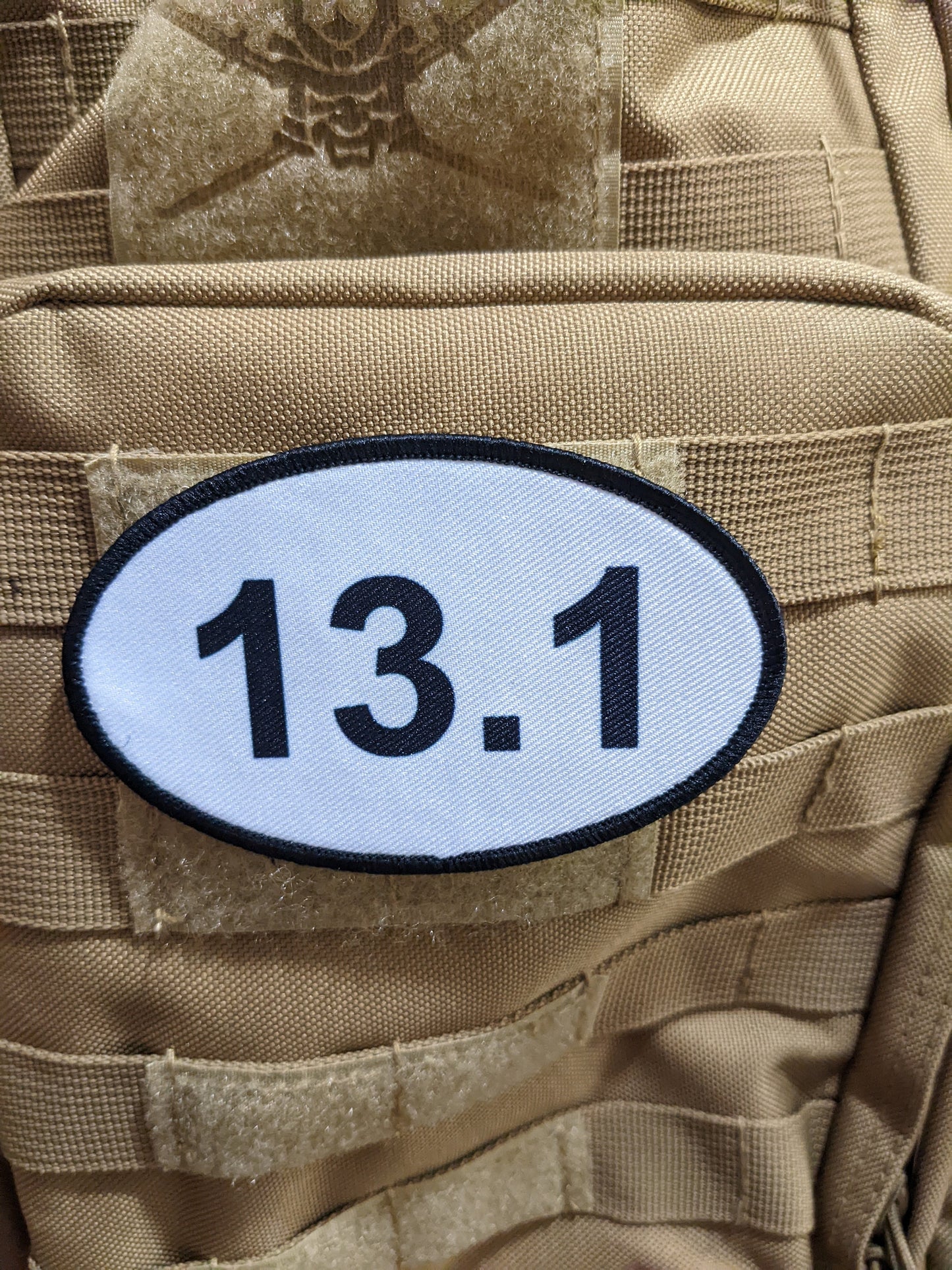 13.1 half marathon running celebration  4"x2.5" oval morale patch with hook and loop backing