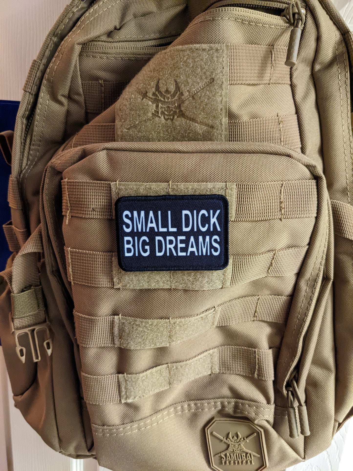 Small dick big dreams meme funny 2"x3" morale patch with hook and loop backing military joke meme
