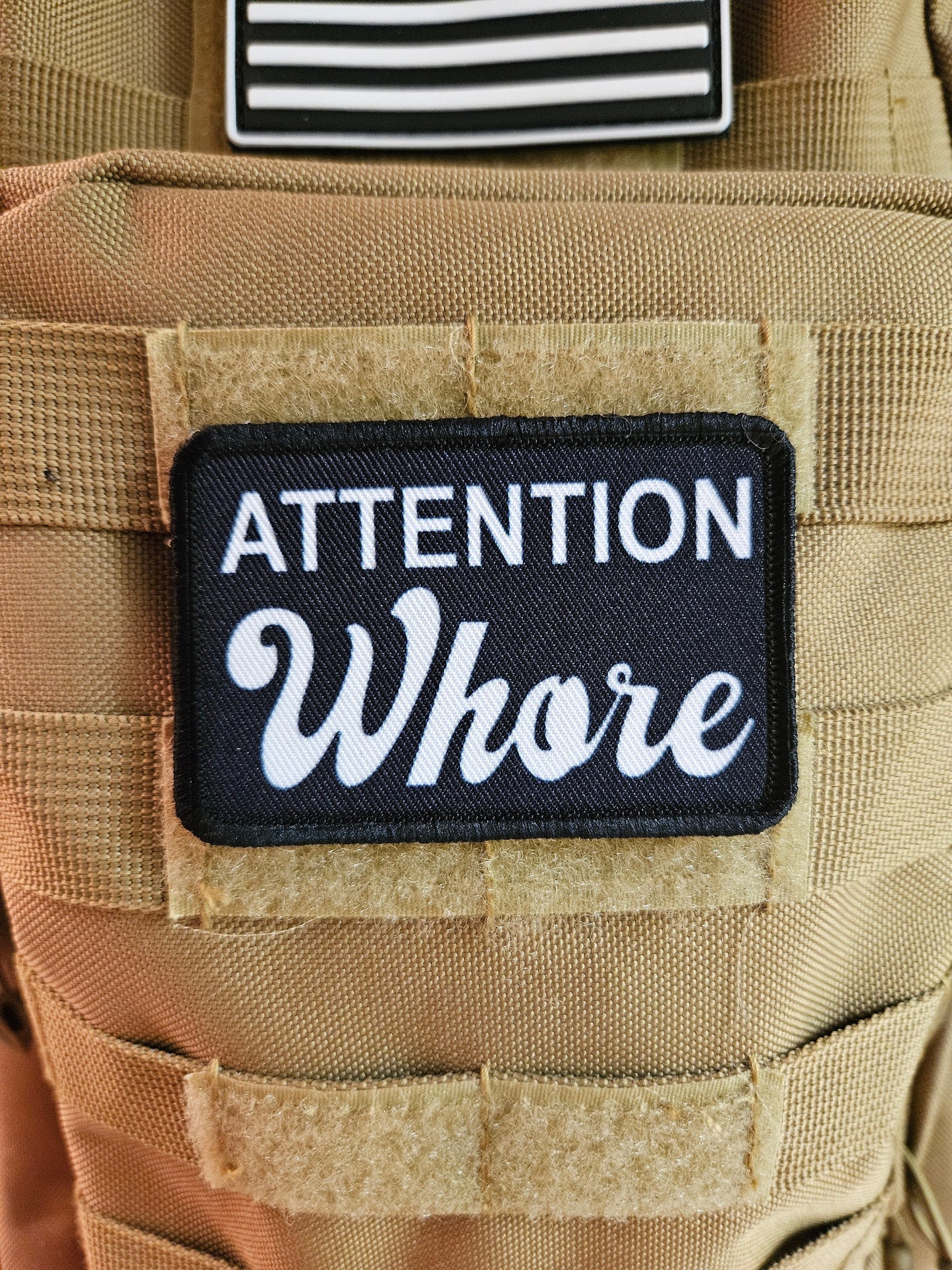 Attention whore meme BW  2"x3" removable morale patch with hook and loop backing
