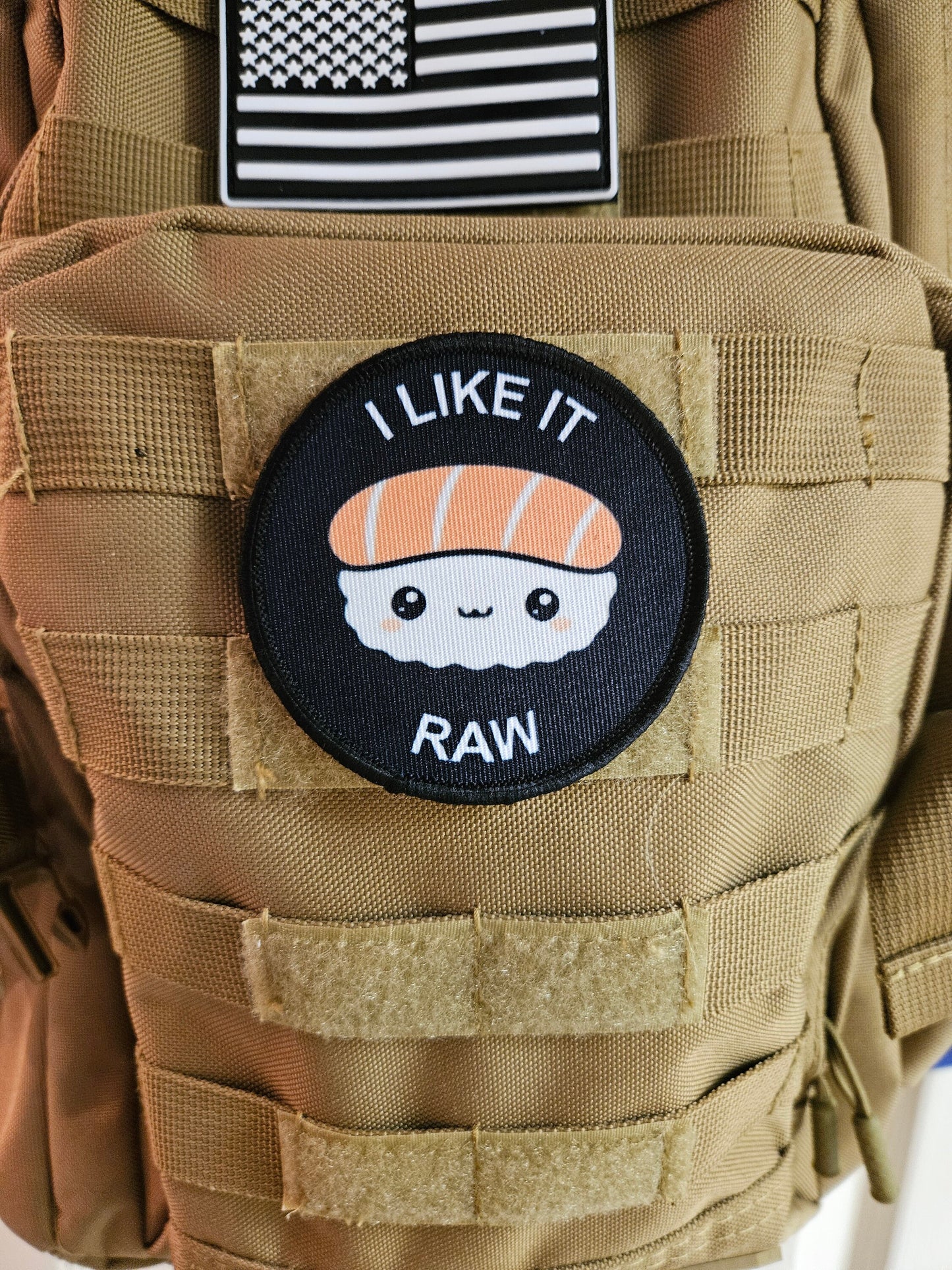 I like is raw sushi lover nigiri meme 3" circle removable morale patch with hook and loop backing