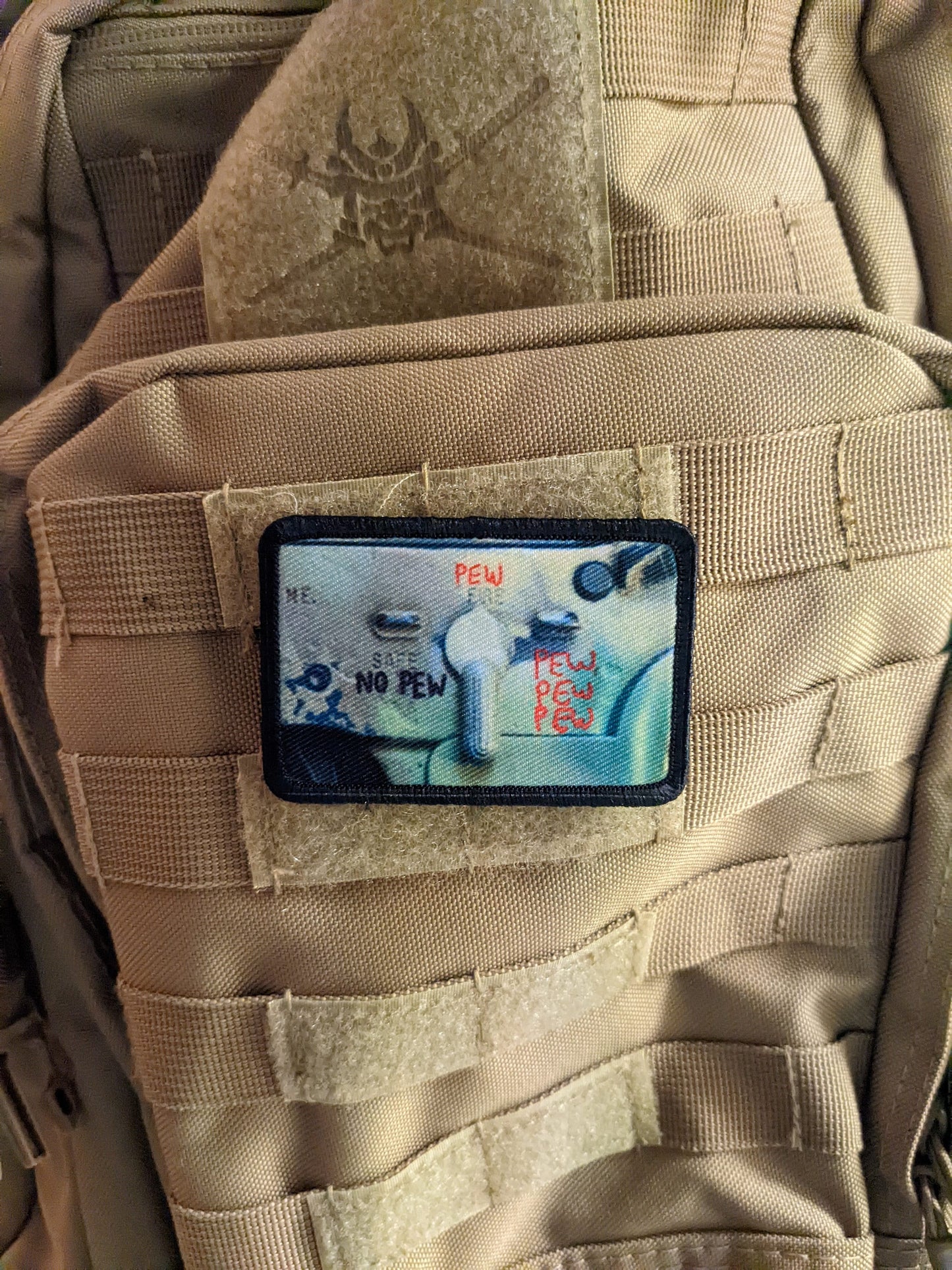 Pew pew pew safety m4 meme 2"x3" morale patch with hook and loop backing