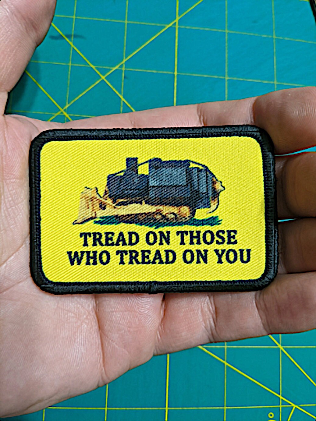 Killdozer tread on those who tread on you Gadsden flag meme  2"x3" removable morale patch with hook and loop backing