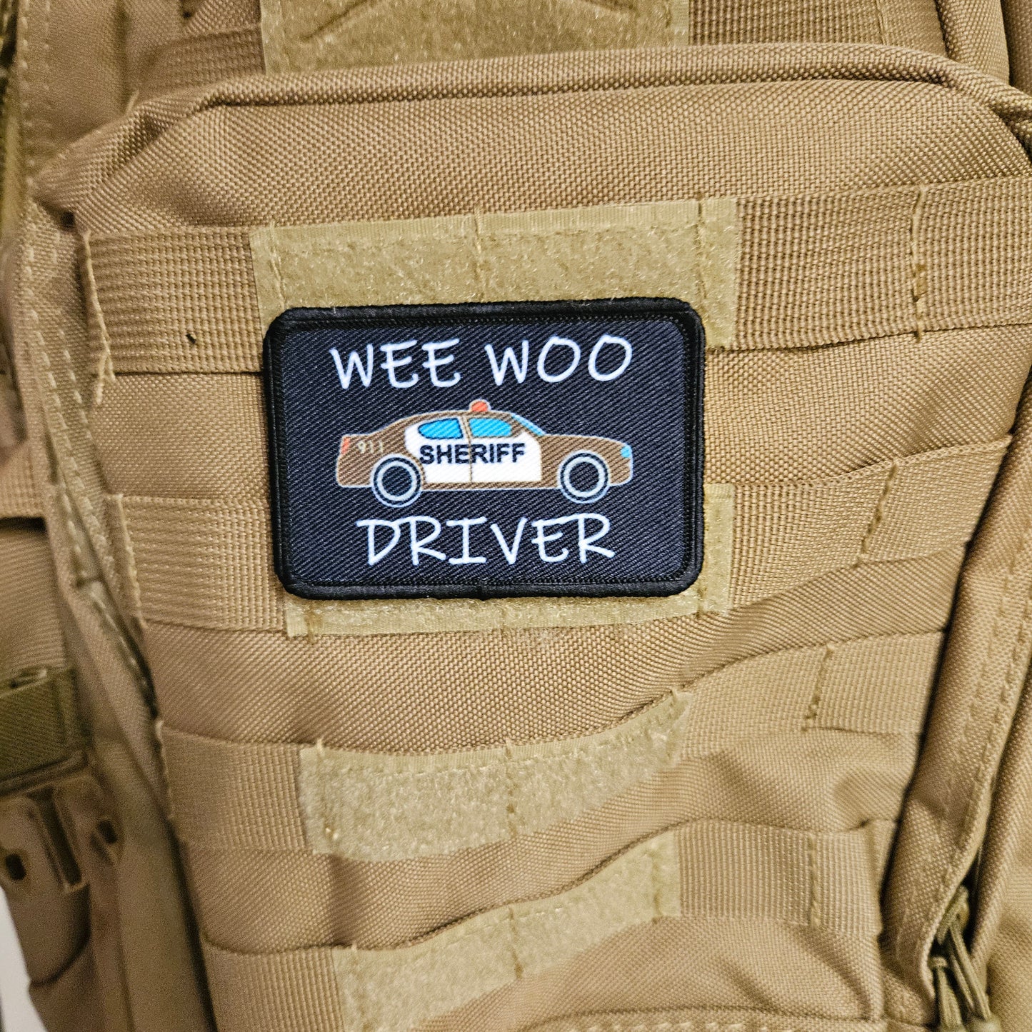SHERIFF Wee woo driver sheriff department car driver funny  brown version 2"x3" removable morale patch with hook and loop backing