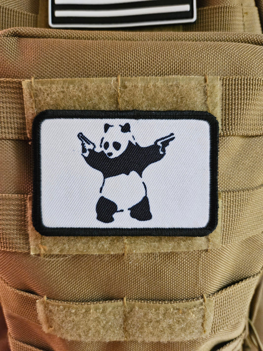 Pew pew panda meme 2"x3" removable morale patch with hook and loop backing