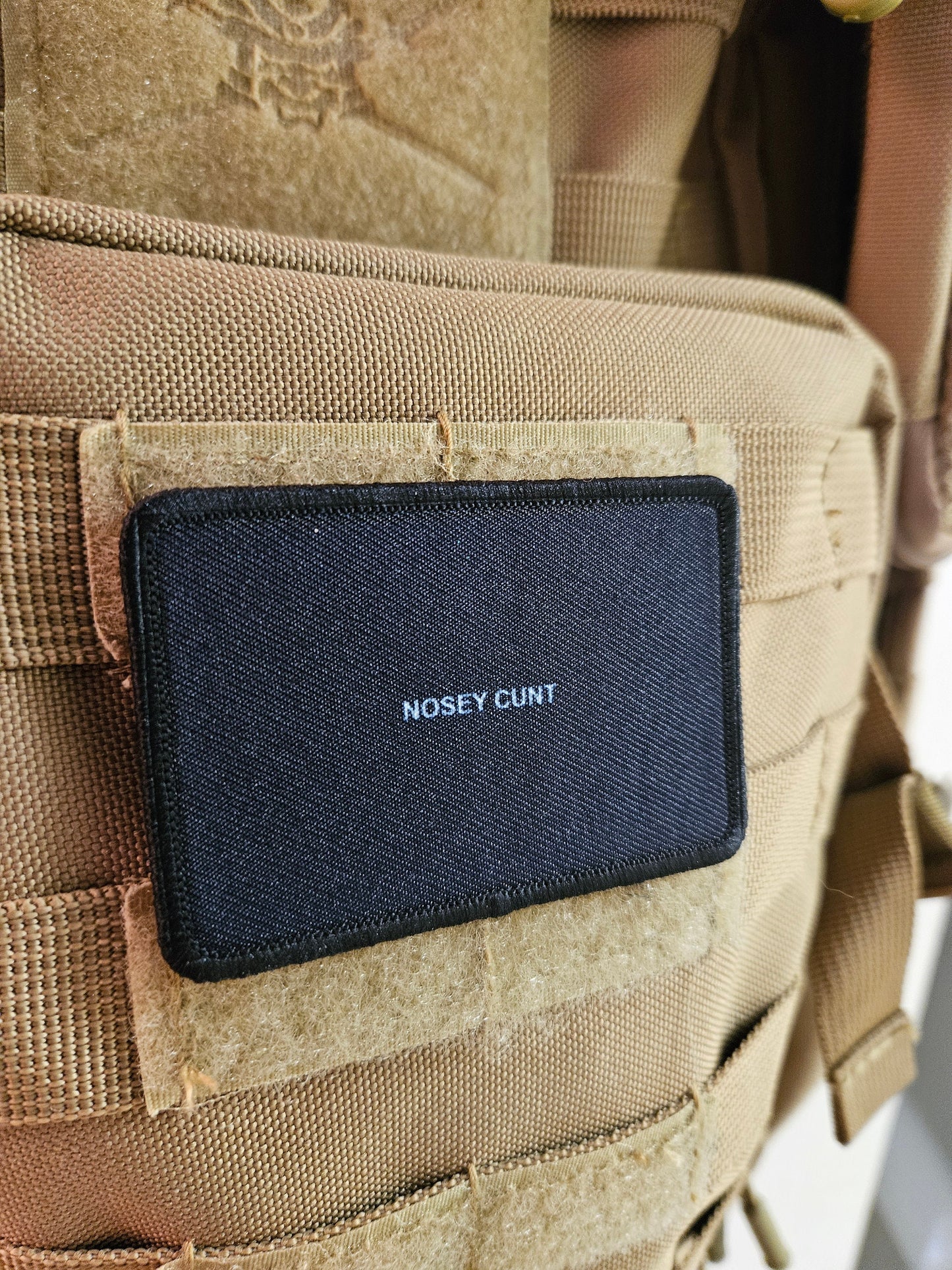 Nosey cunt meme 2"x3" morale patch with hook and loop backing
