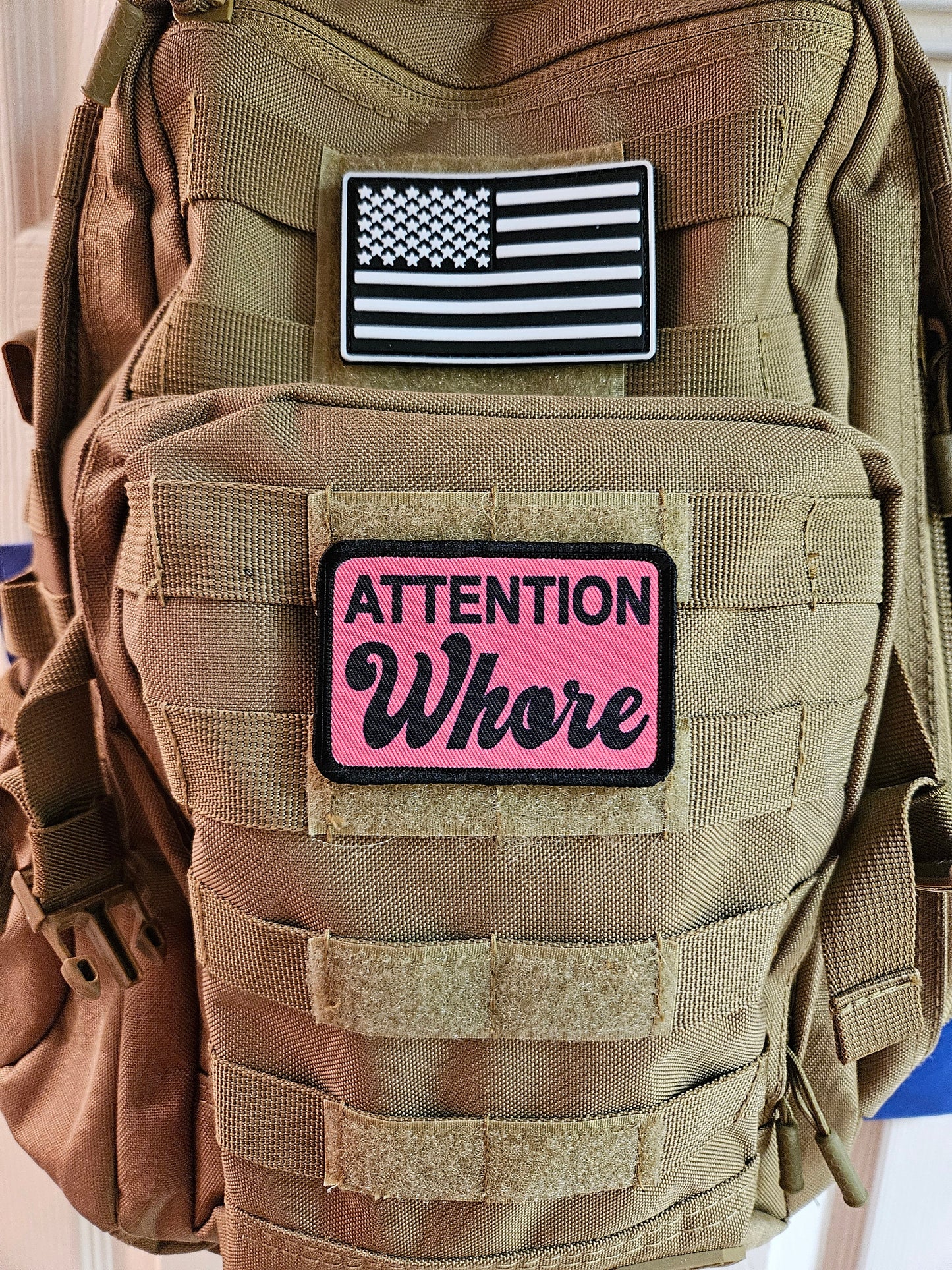 Attention whore meme pink  2"x3" removable morale patch with hook and loop backing