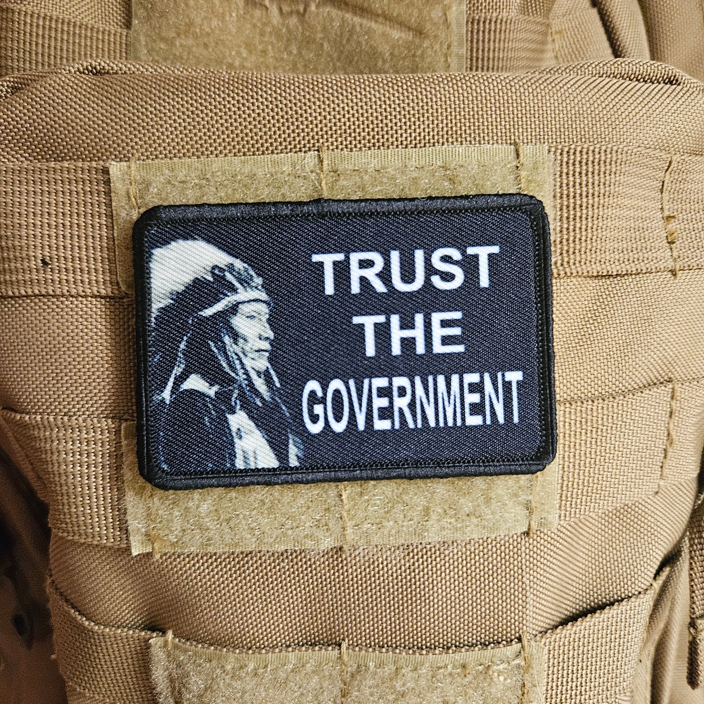 Trust your government libertarian meme  2"x3" removable morale patch with hook and loop backing