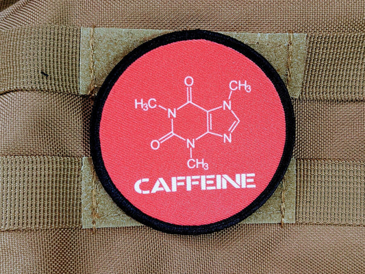 Caffeine molecule coffee tea meme 3" circle morale patch with hook and loop backing