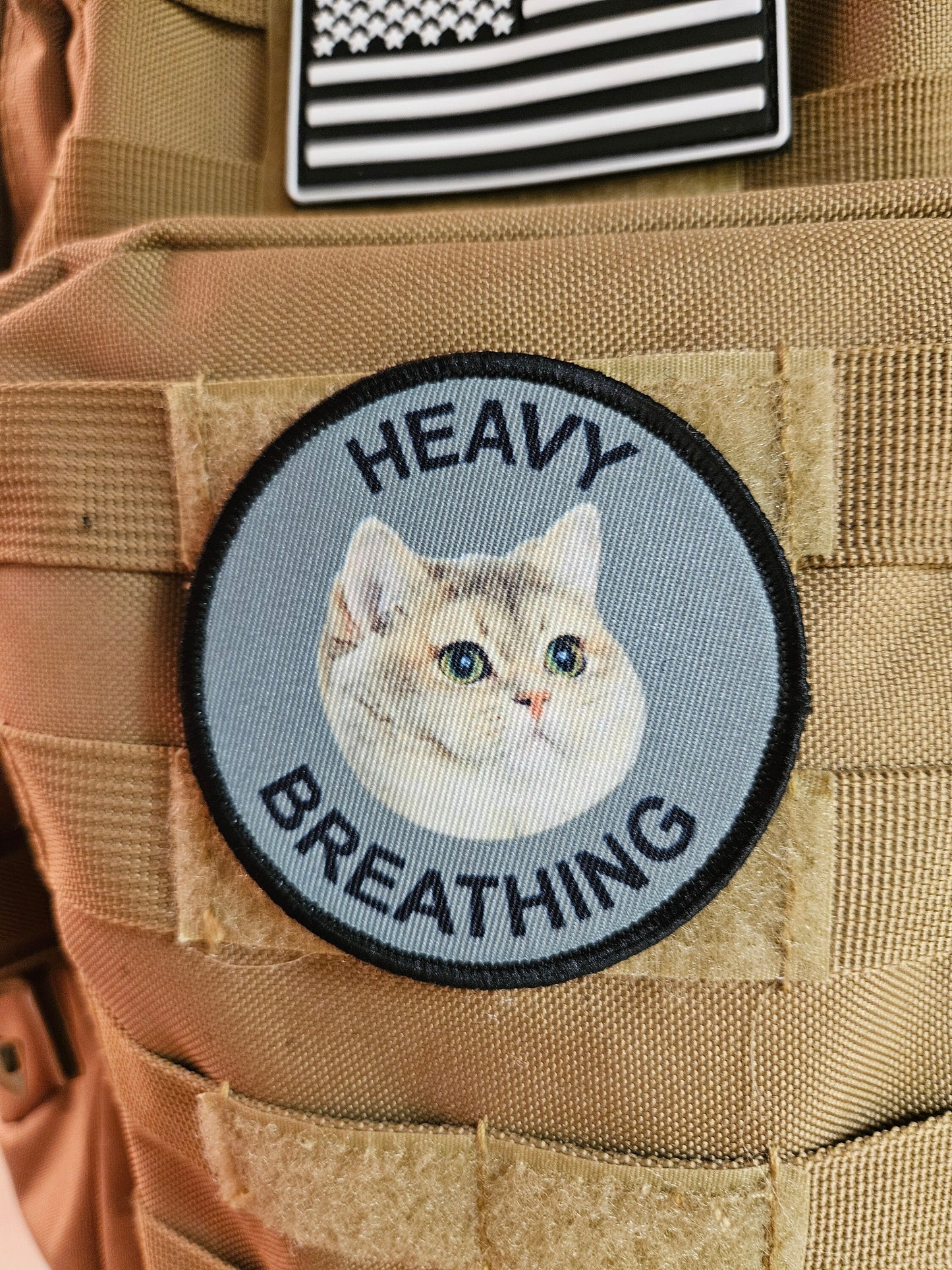 Heavy breathing  big chungis fat cat meme 3" circle removable morale patch with hook and loop backing