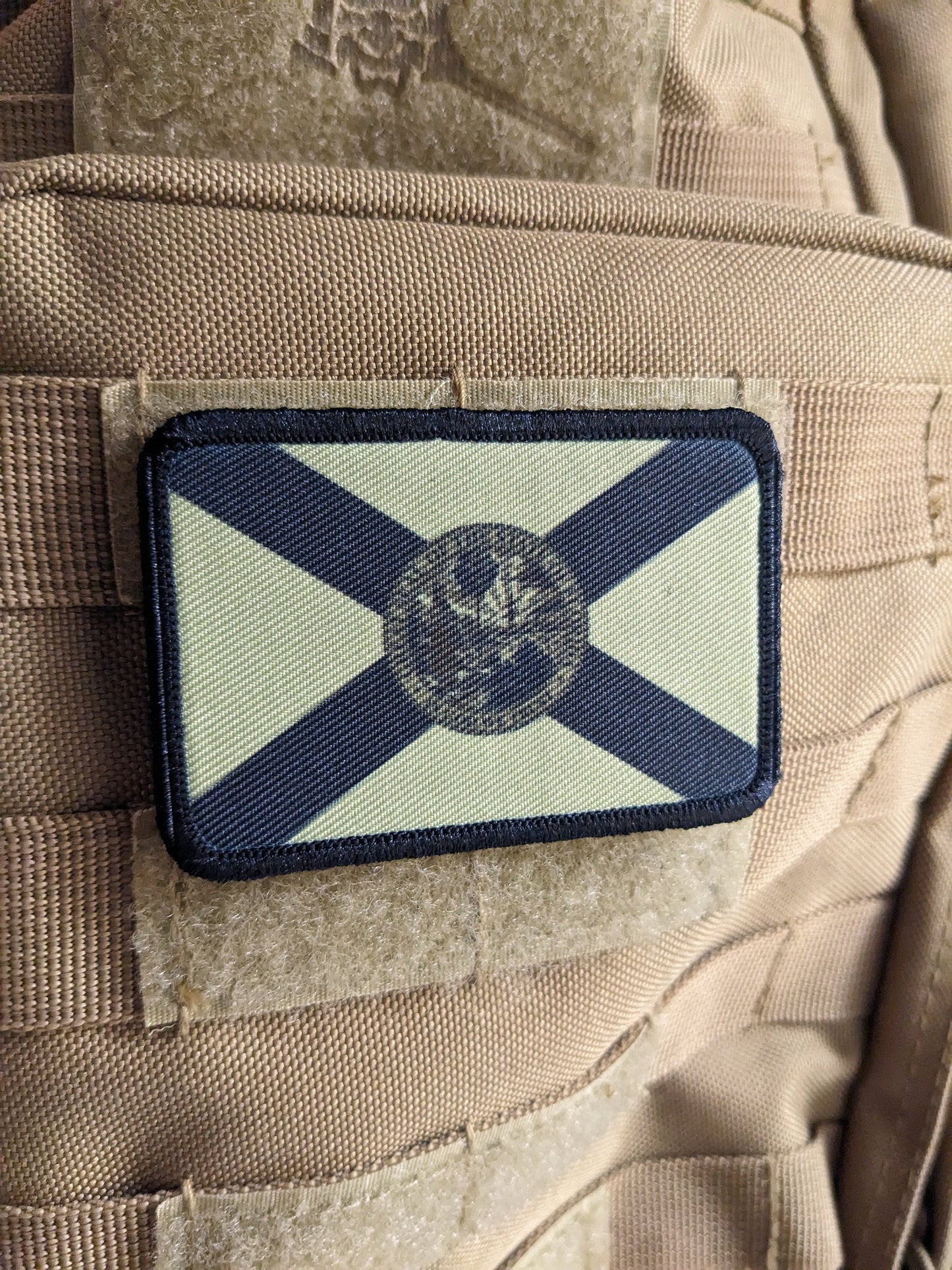 Subdued tan and brown Florida state flag removable patch 2"x3" morale patch with hook and loop backing