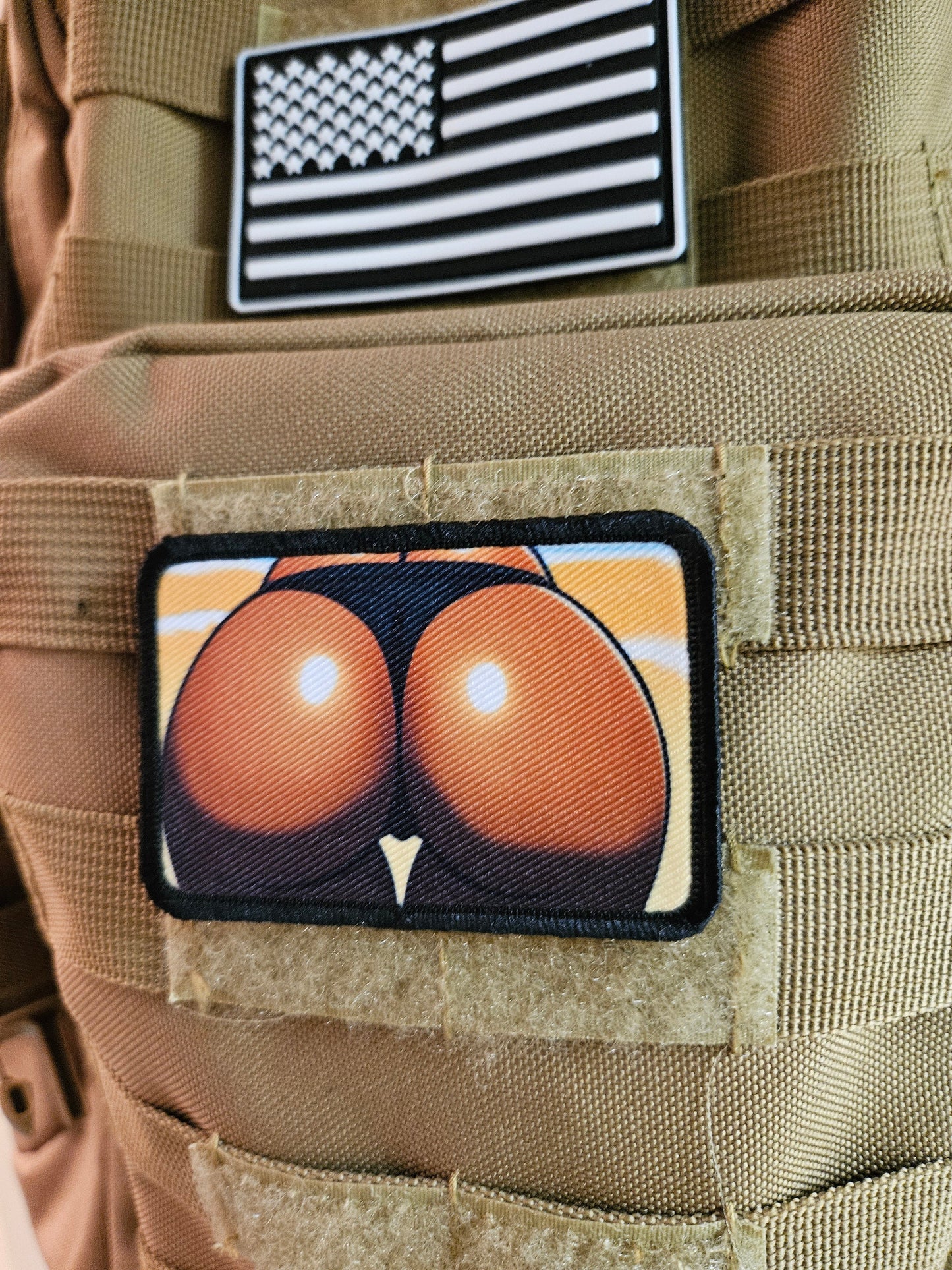 Sexbooty big butt thigh gap thong dark skin version 2"x3"  removable morale patch with hook and loop backing