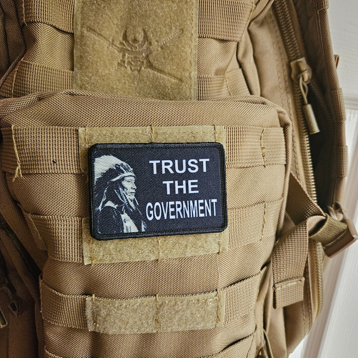 Trust your government libertarian meme  2"x3" removable morale patch with hook and loop backing