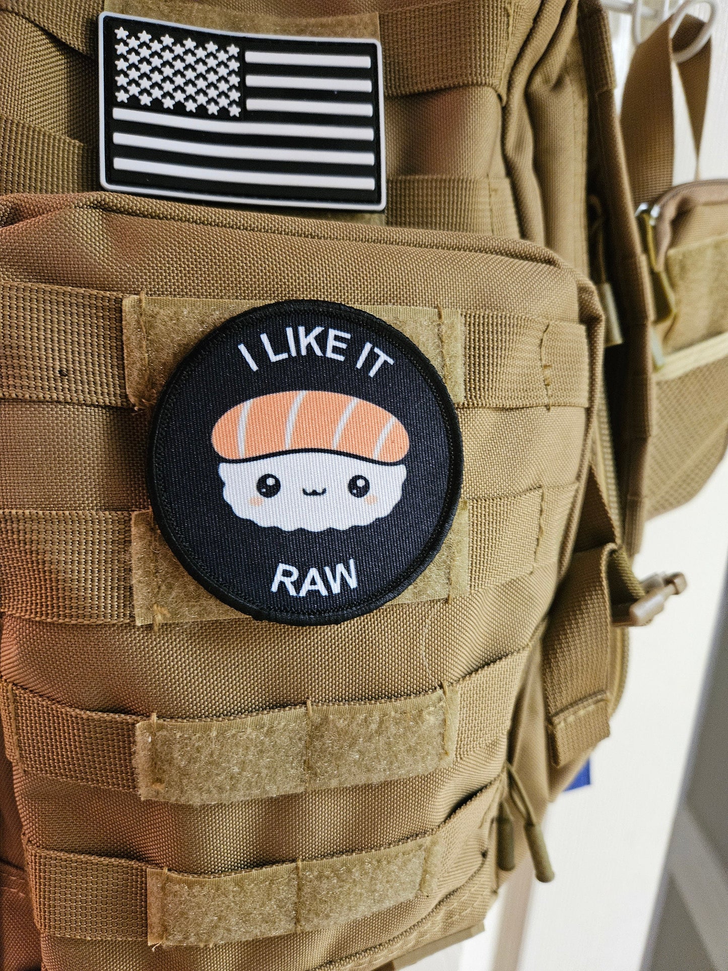I like is raw sushi lover nigiri meme 3" circle removable morale patch with hook and loop backing