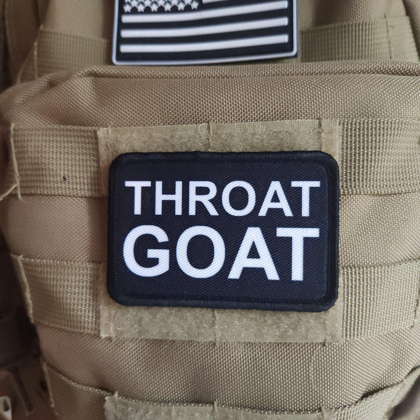 Throat goat joke meme  2"x3" removable morale patch with hook and loop backing
