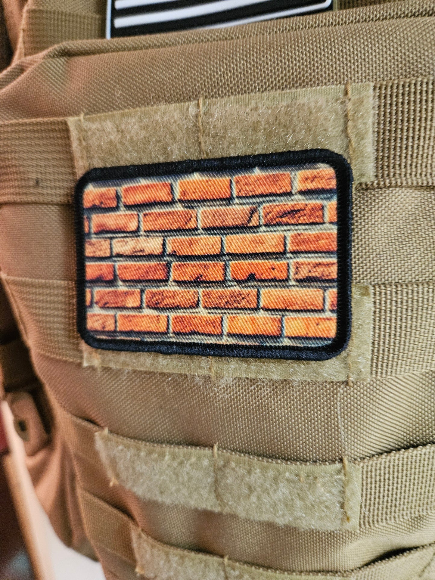 Brick wall build  2"x3" morale patch with hook and loop backing military joke meme