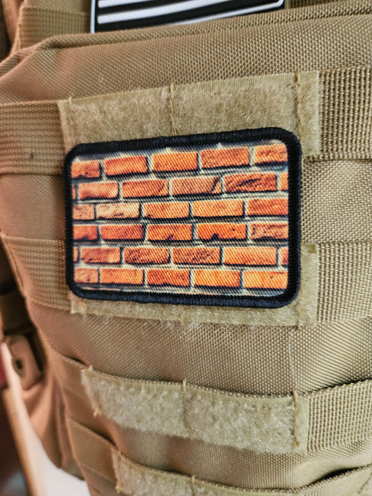 Brick wall build  2"x3" morale patch with hook and loop backing military joke meme