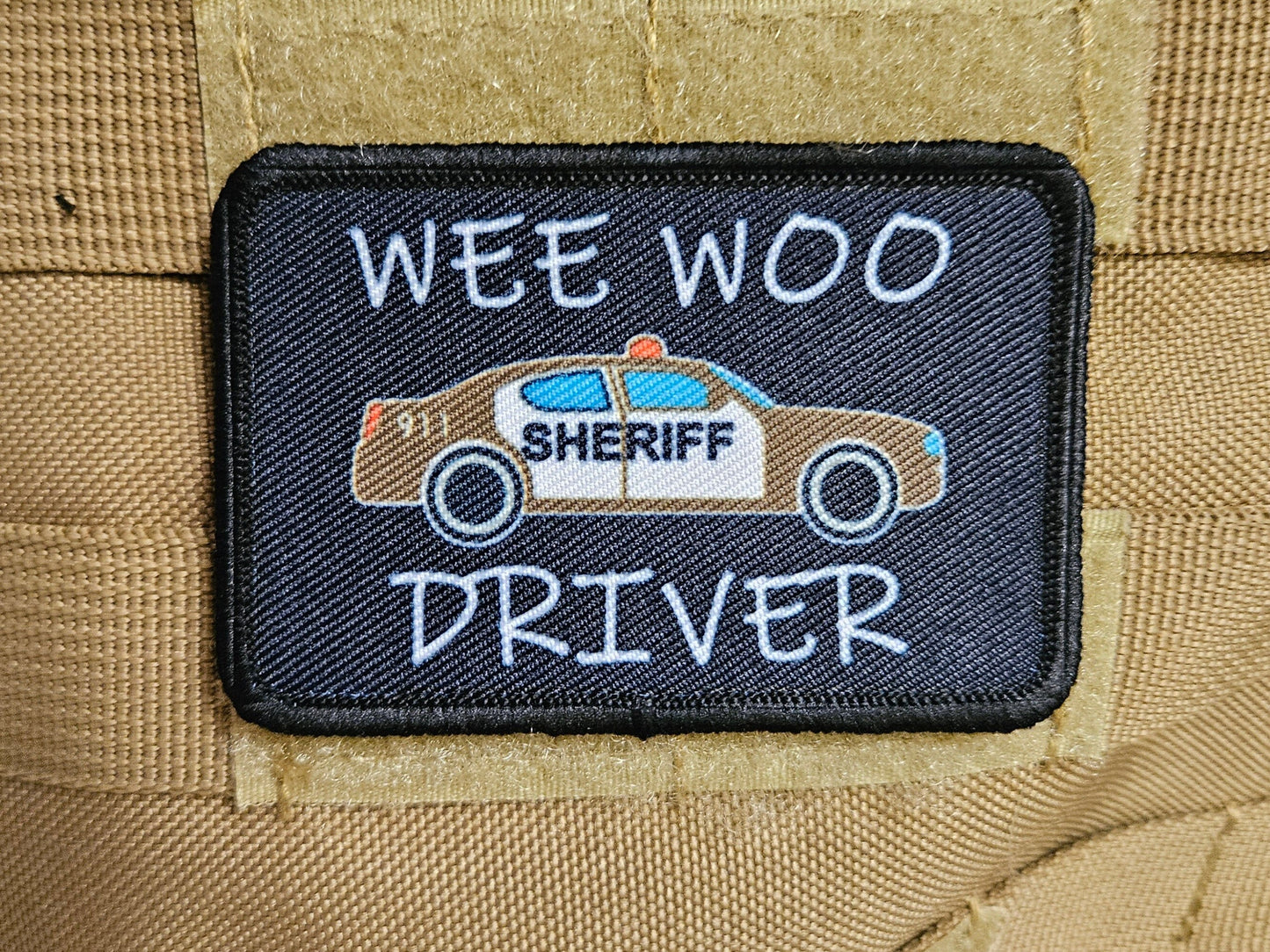 SHERIFF Wee woo driver sheriff department car driver funny  brown version 2"x3" removable morale patch with hook and loop backing