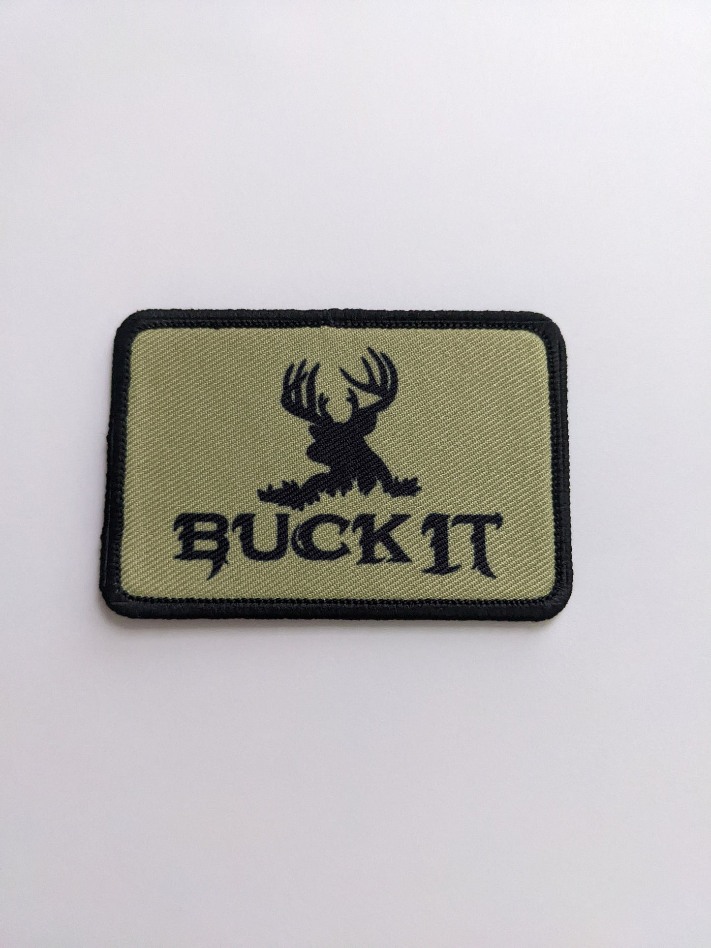 BUCK IT deer hunting funny joke patch 2"x3" morale patch with hook and loop backing