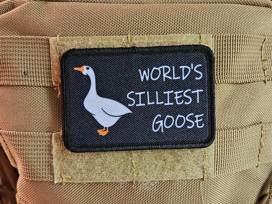 World's silliest goose meme funny  2"x3" morale patch with hook and loop backing