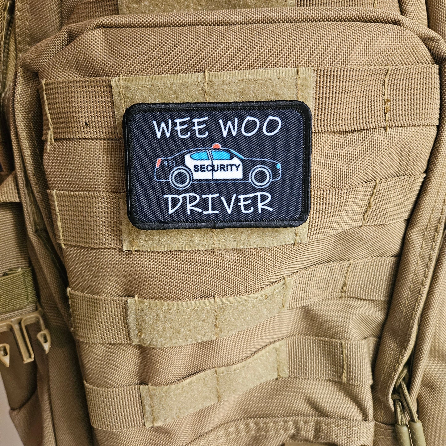 Security Wee woo driver sheriff department car driver funny  2"x3" removable morale patch with hook and loop backing