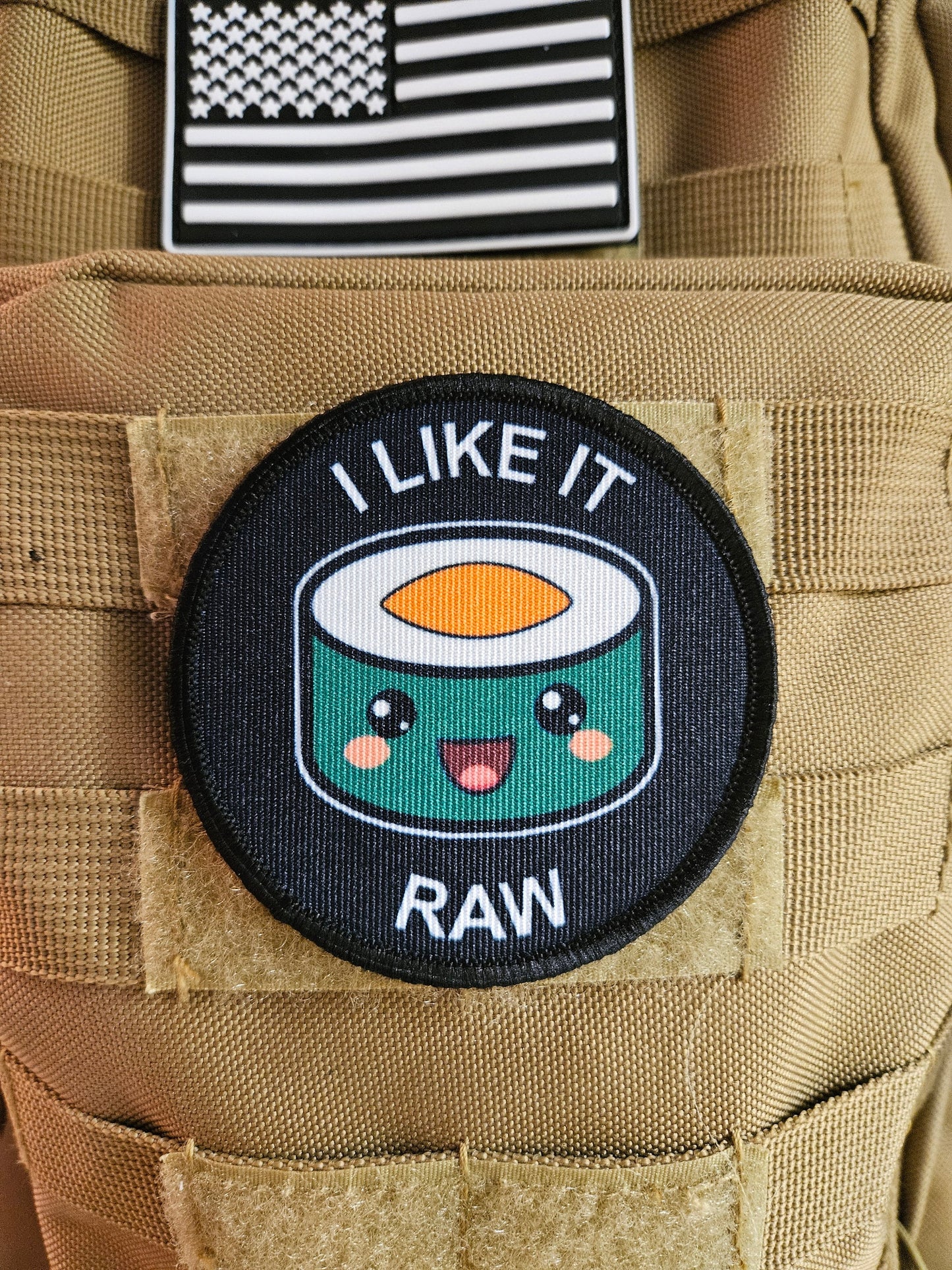 I like is raw sushi lover maki meme 3" circle removable morale patch with hook and loop backing