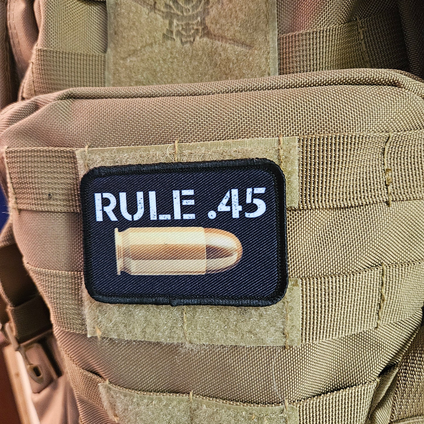 Rule .45 pew pew meme 2"x3" removable morale patch with hook and loop backing