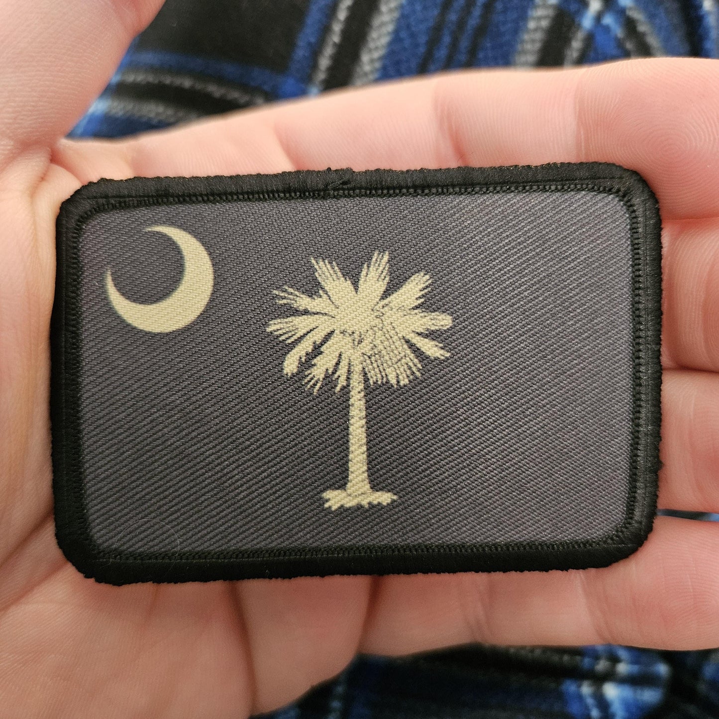 Subdued tan and brown South Carolina state flag removable patch 2"x3" morale patch with hook and loop backing