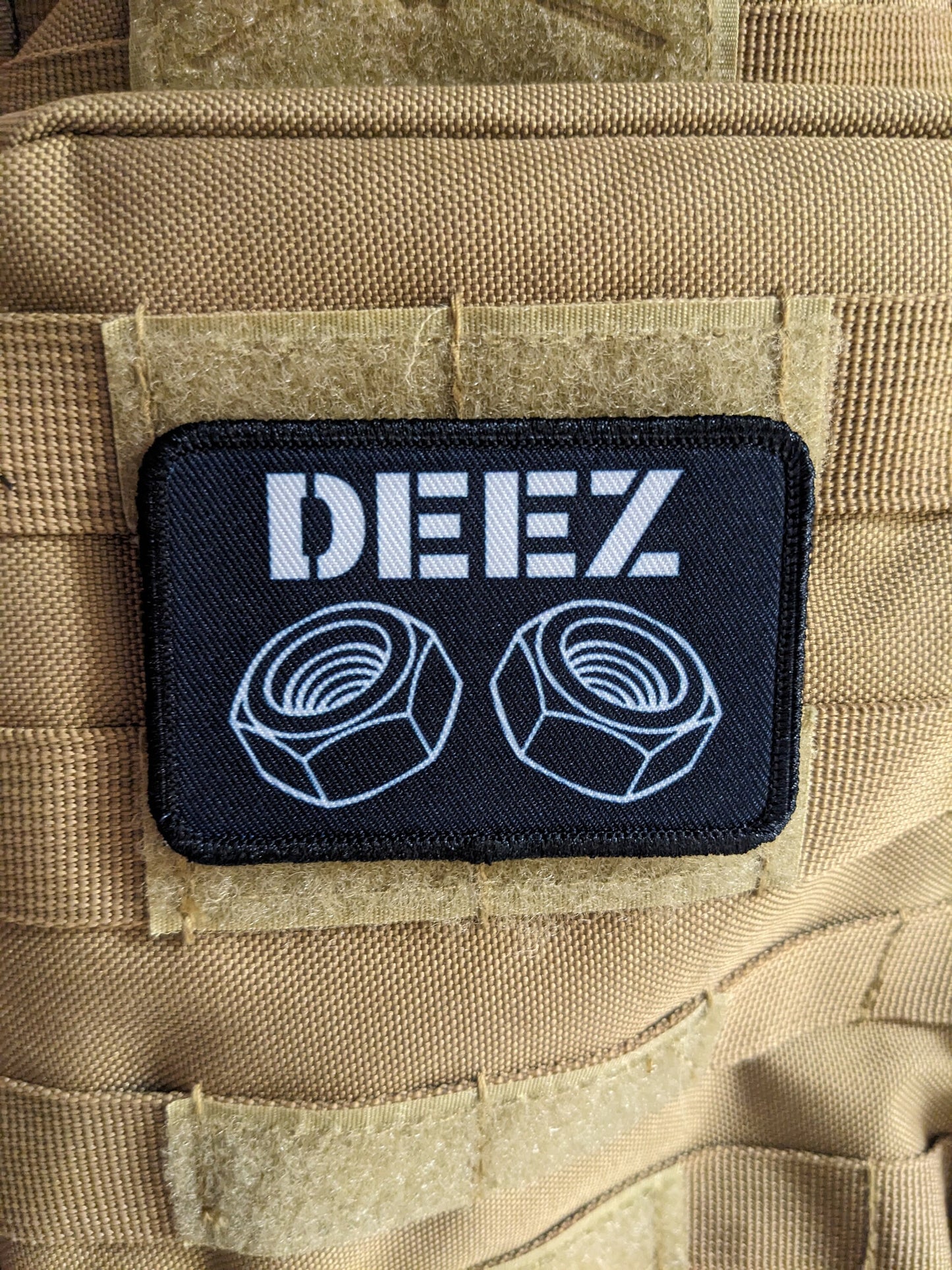 Deez nuts and bolts funny removable patch 2"x3" morale patch with hook and loop backing