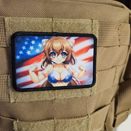 America first waifu Sexy Anime girl cleavage flag bikini 2"x3"  removable morale patch with hook and loop backing