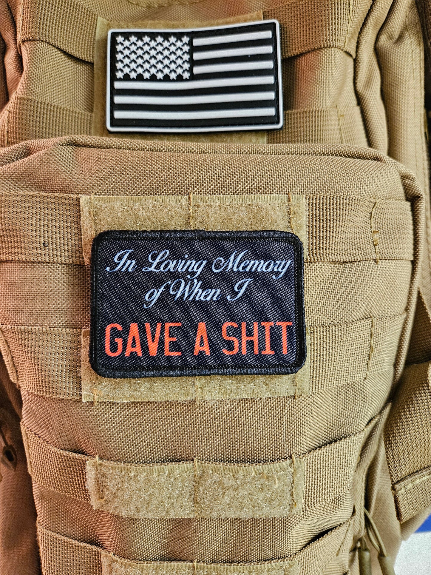 In loving memory of when i gave a shit meme 2"x3" removable morale patch with hook and loop backing
