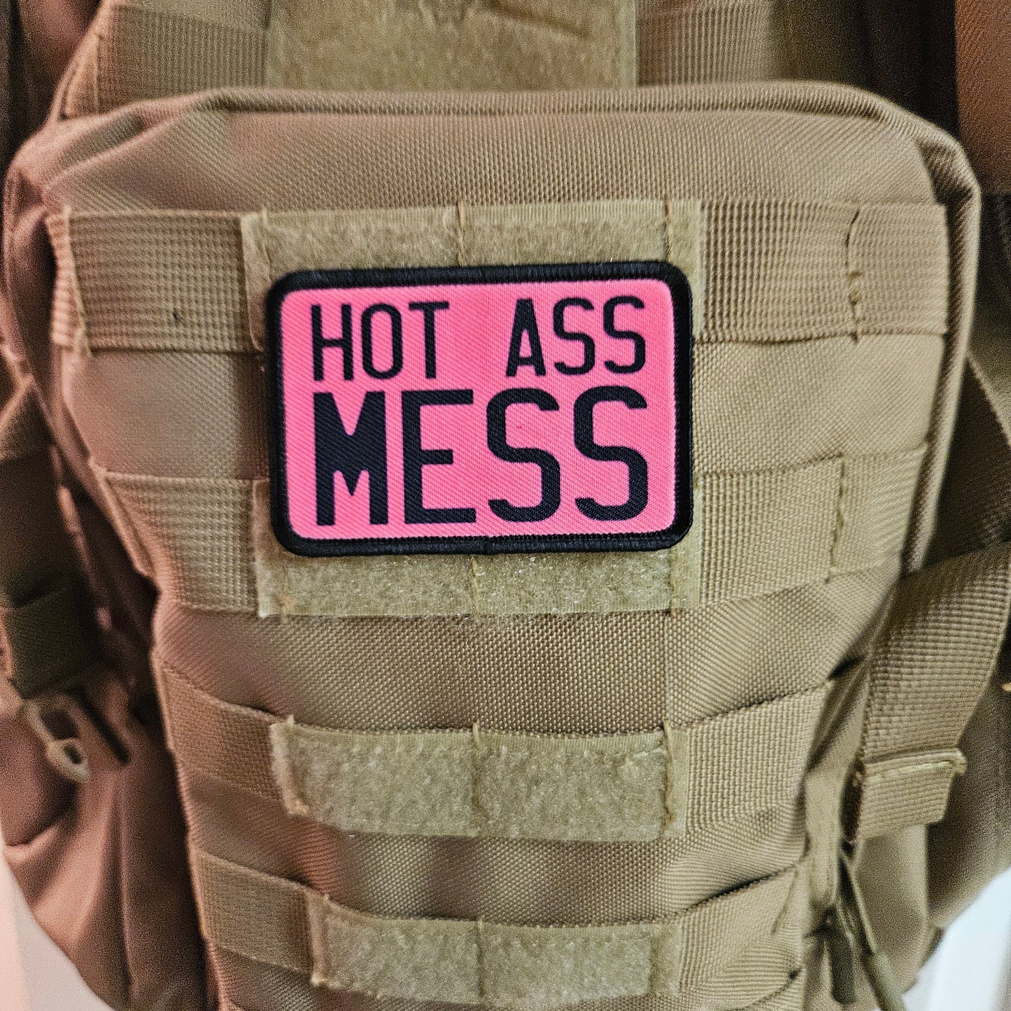 Hot mess funny meme  2"x3" removable morale patch with hook and loop backing