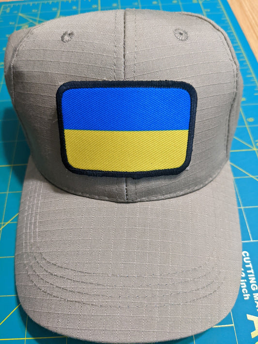 Ukraine Flag stand with Ukraine 2"x3" morale patch with hook and loop backing