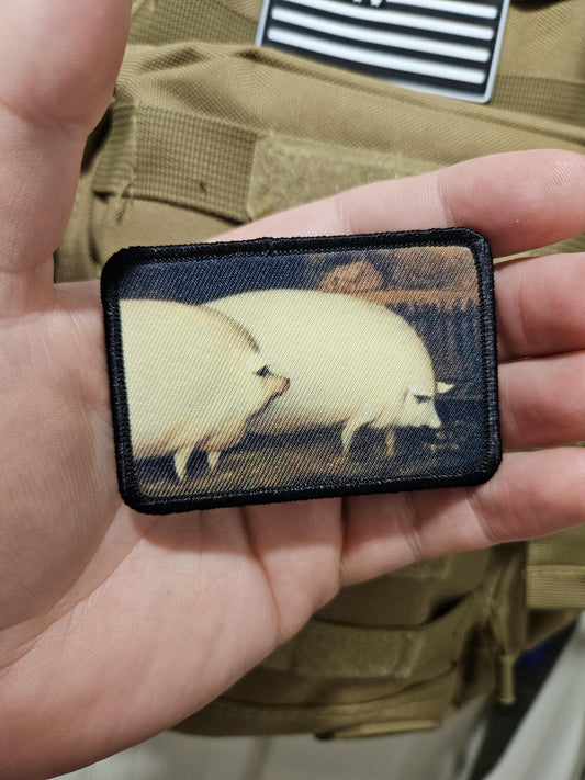 a pair of pigs brother may i have some oats meme  2"x3" removable morale patch with hook and loop backing