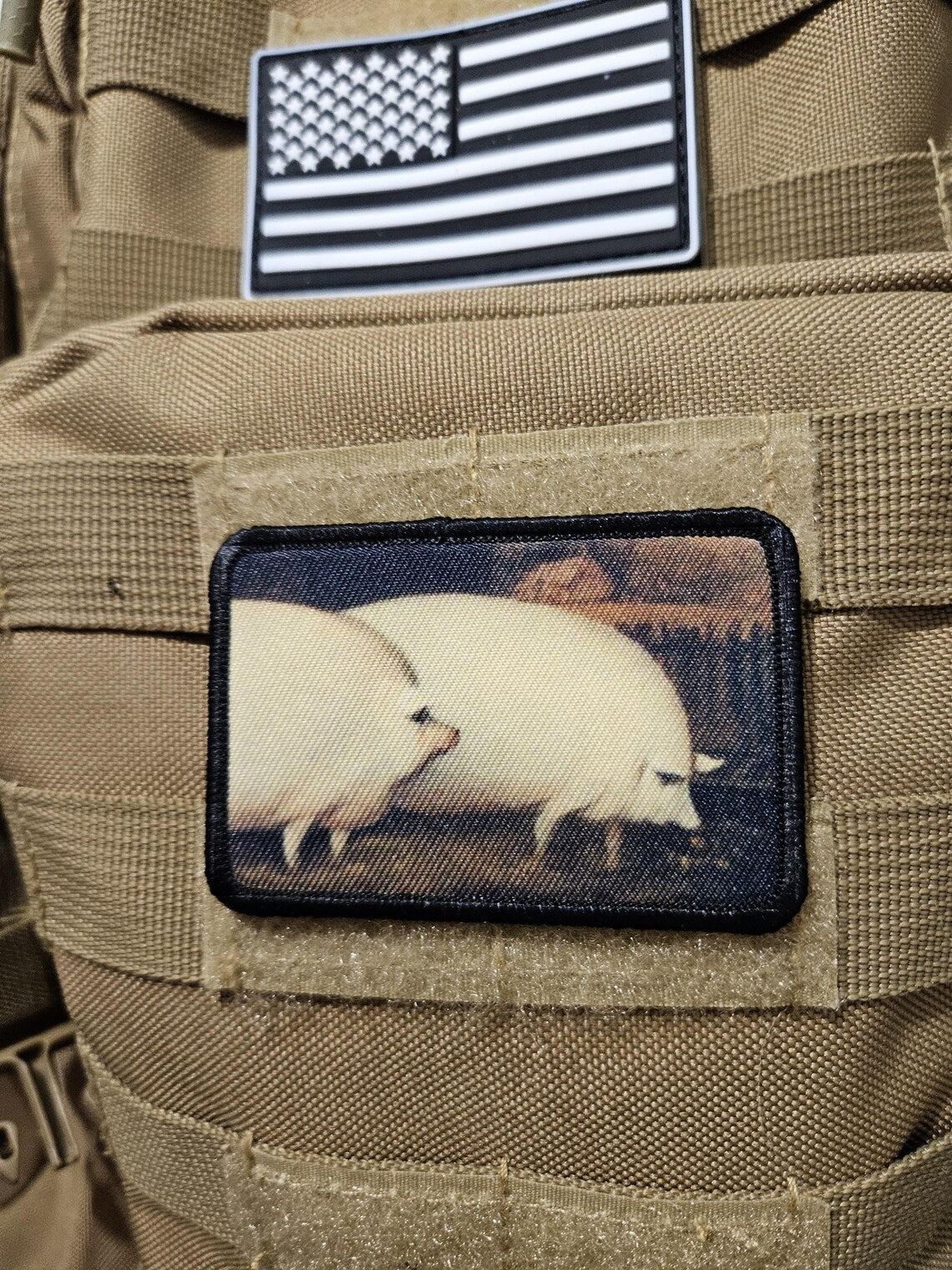 a pair of pigs brother may i have some oats meme  2"x3" removable morale patch with hook and loop backing