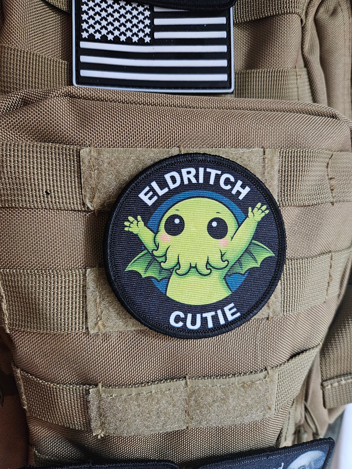 Eldritch cutie cthulhu meme 3" circle removable morale patch with hook and loop backing