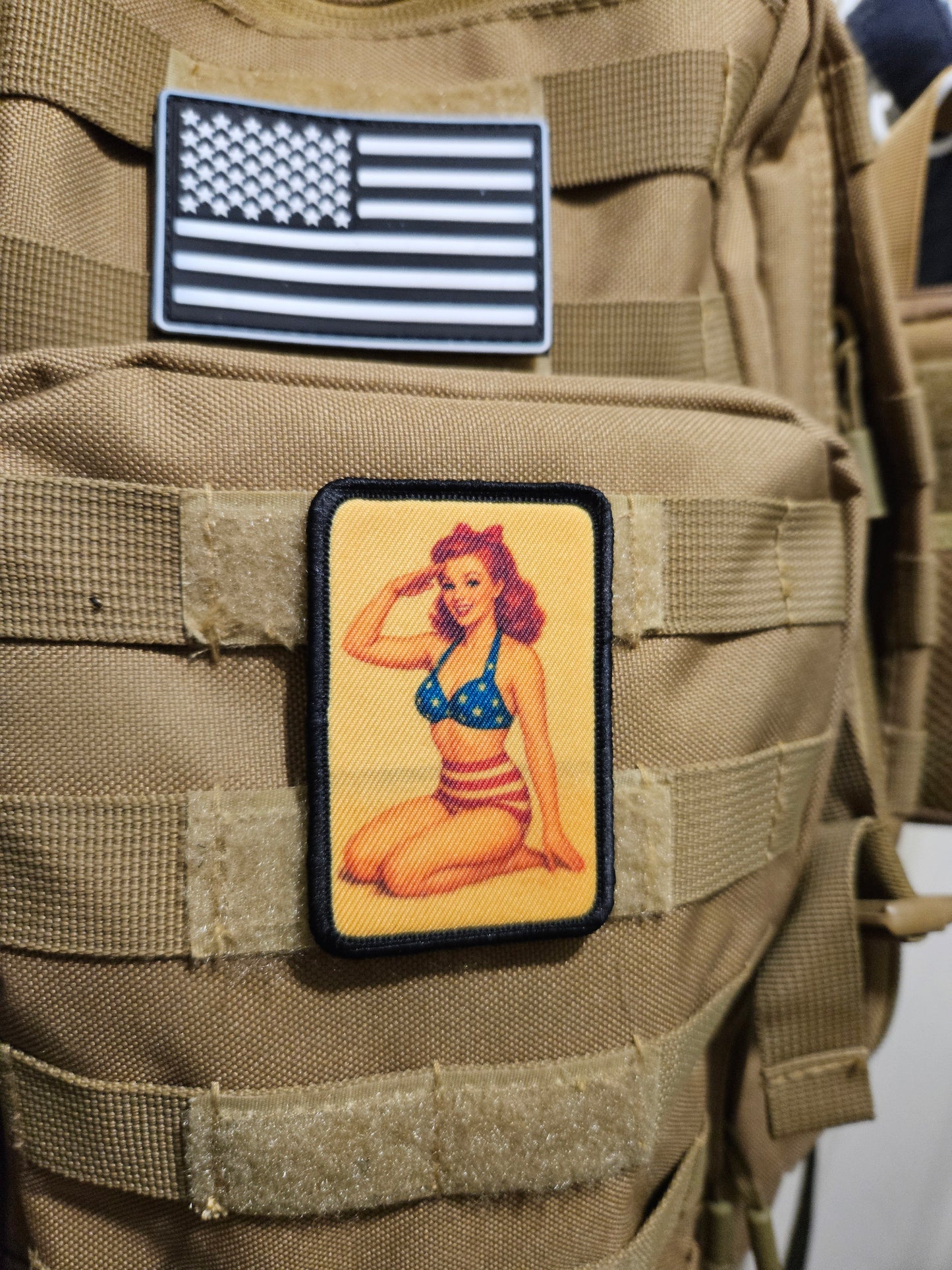 World War 2 wwii redhead pinup girl 2"x3" removable morale patch with hook and loop backing